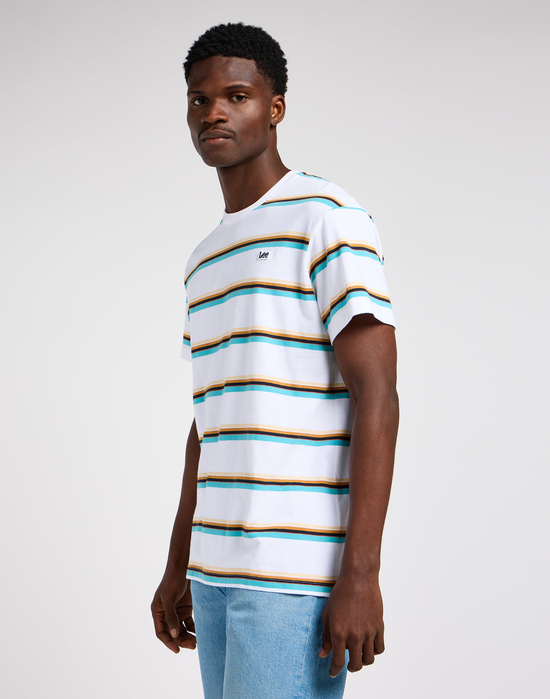 Relaxed Stripe Tee in Bright White T-Shirts Lee   