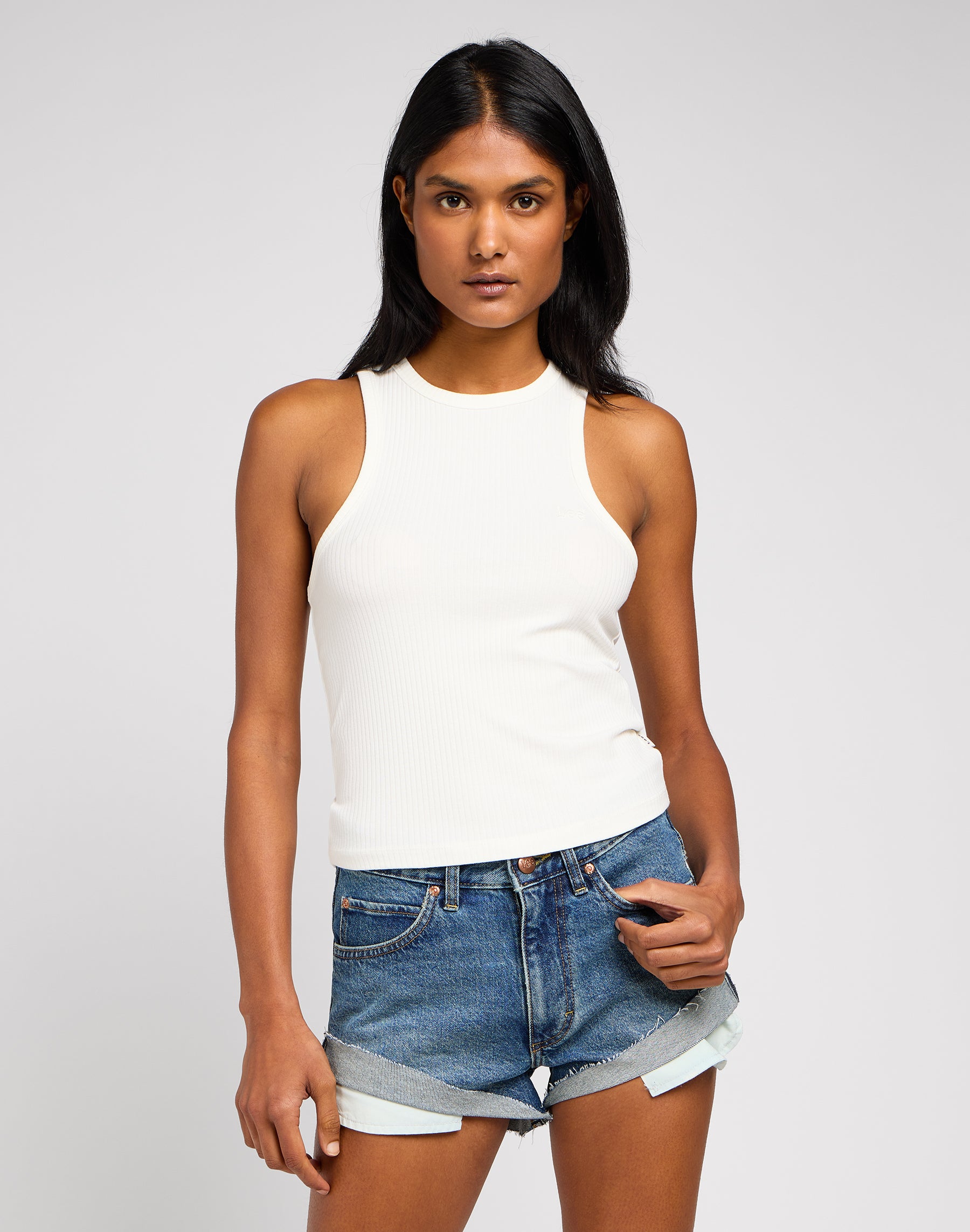 Ribbed Tank in Ecru Tops Lee   