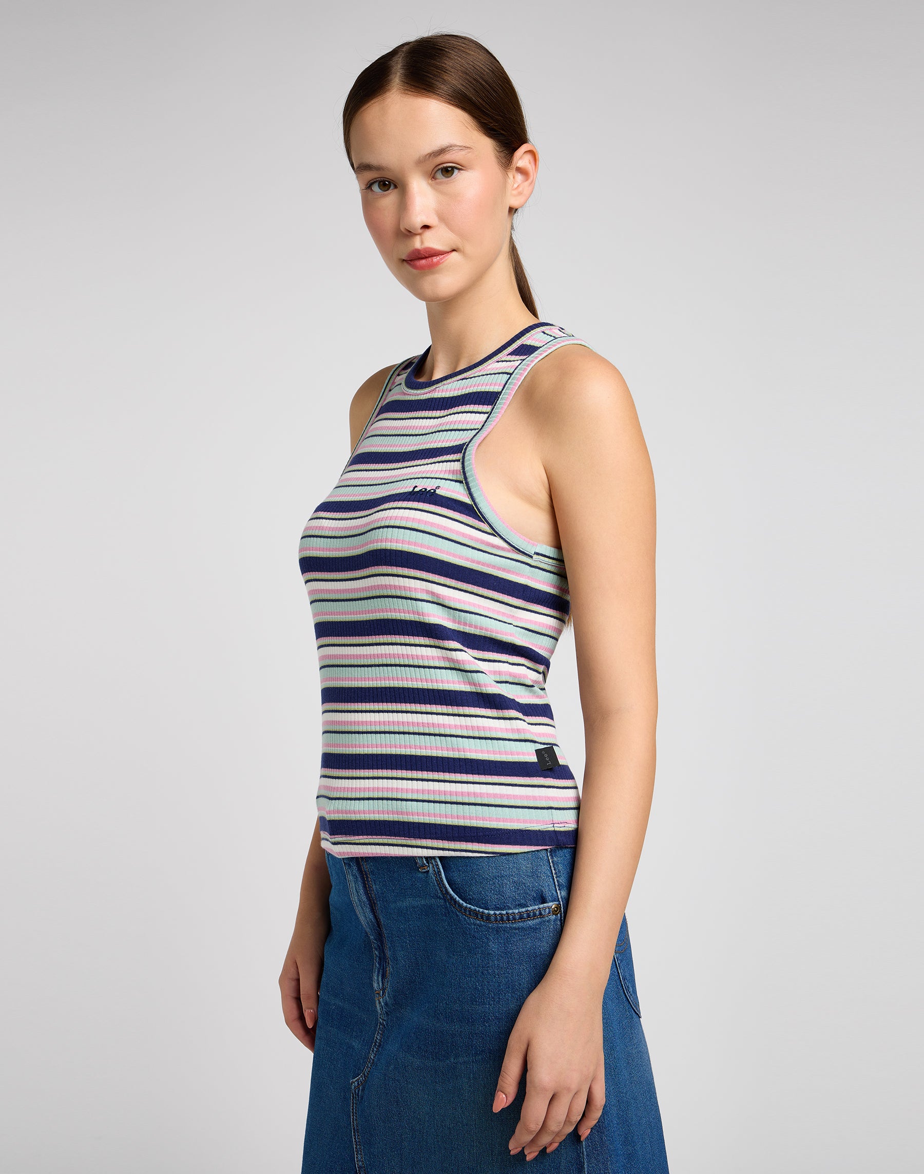 Ribbed Tank in Medieval Blue Tops Lee   