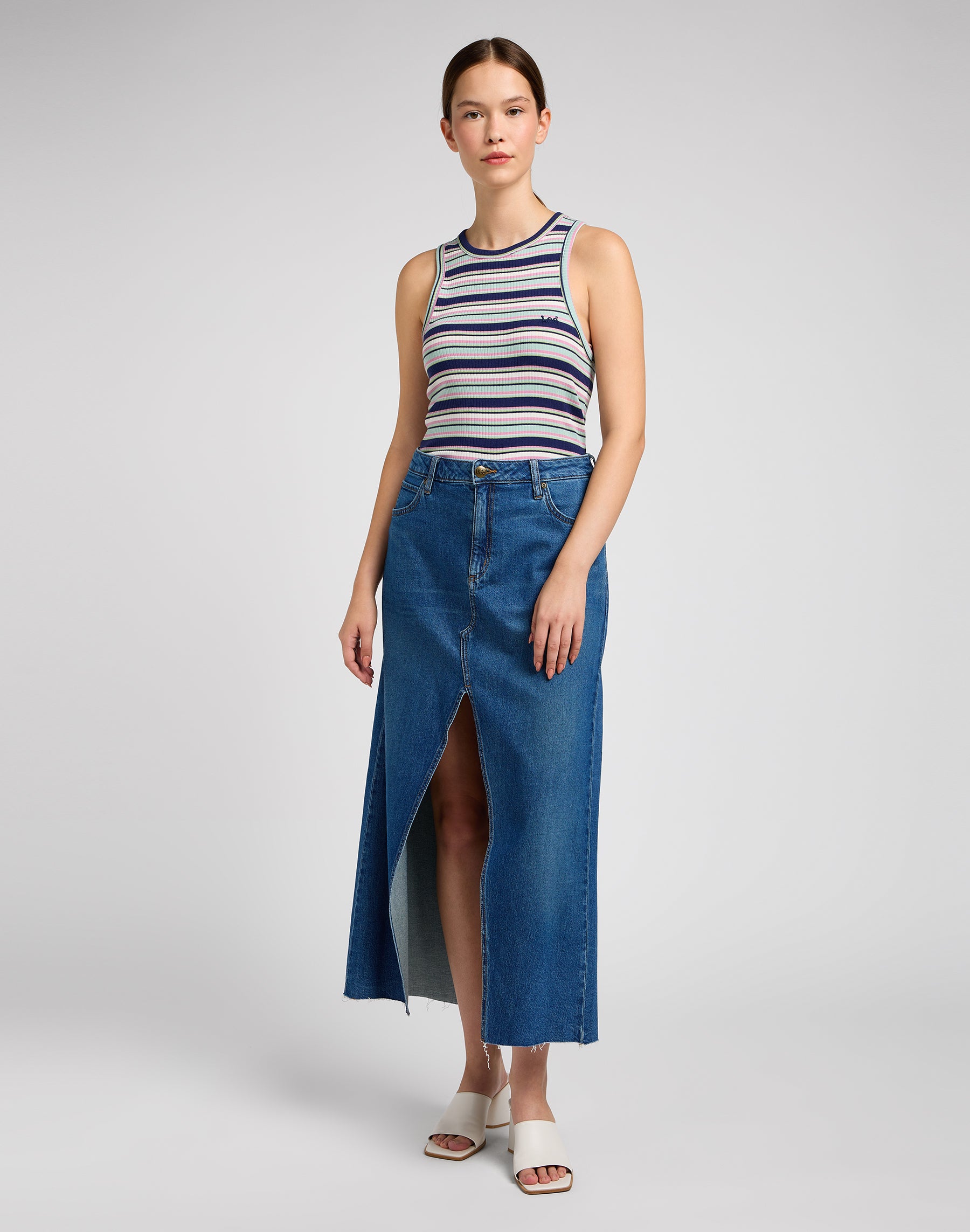 Ribbed Tank in Medieval Blue Tops Lee   