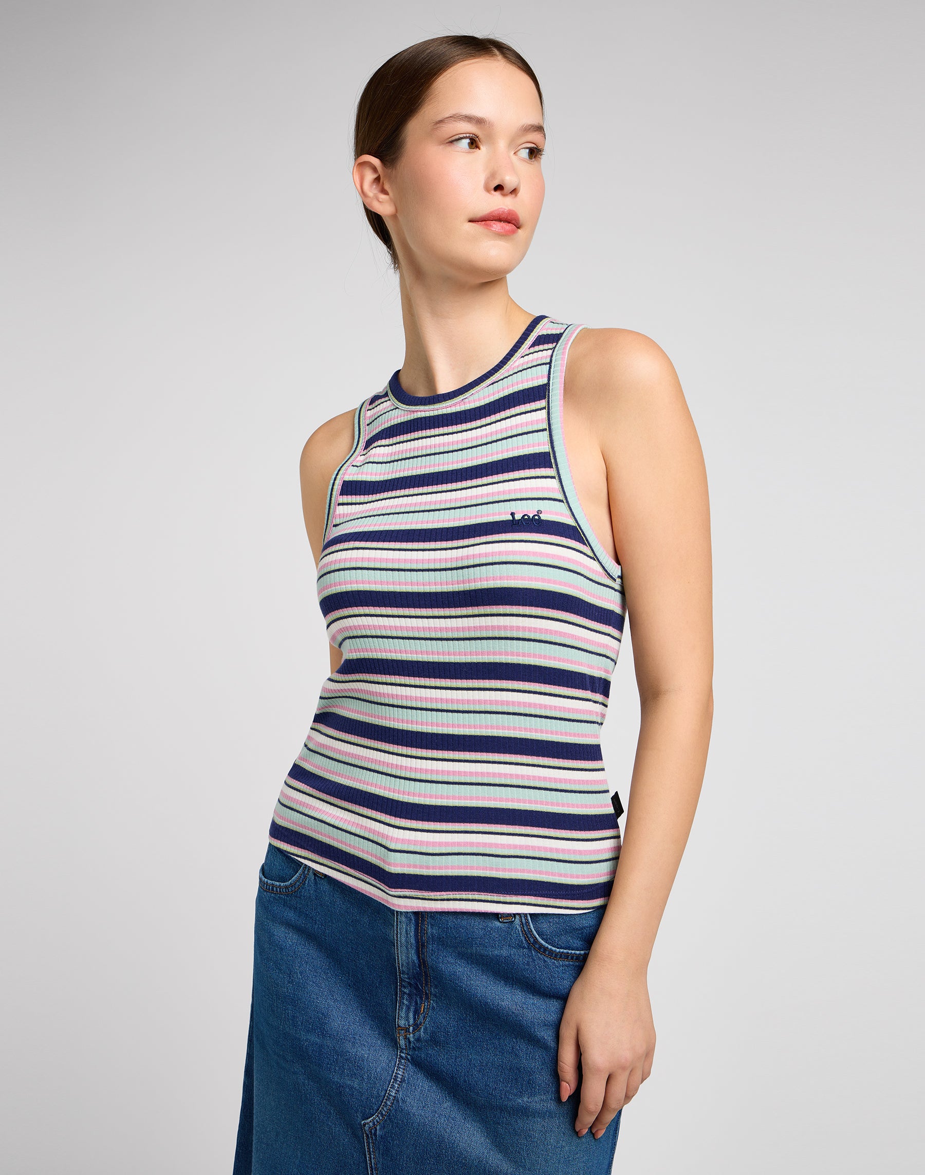 Ribbed Tank in Medieval Blue Tops Lee   