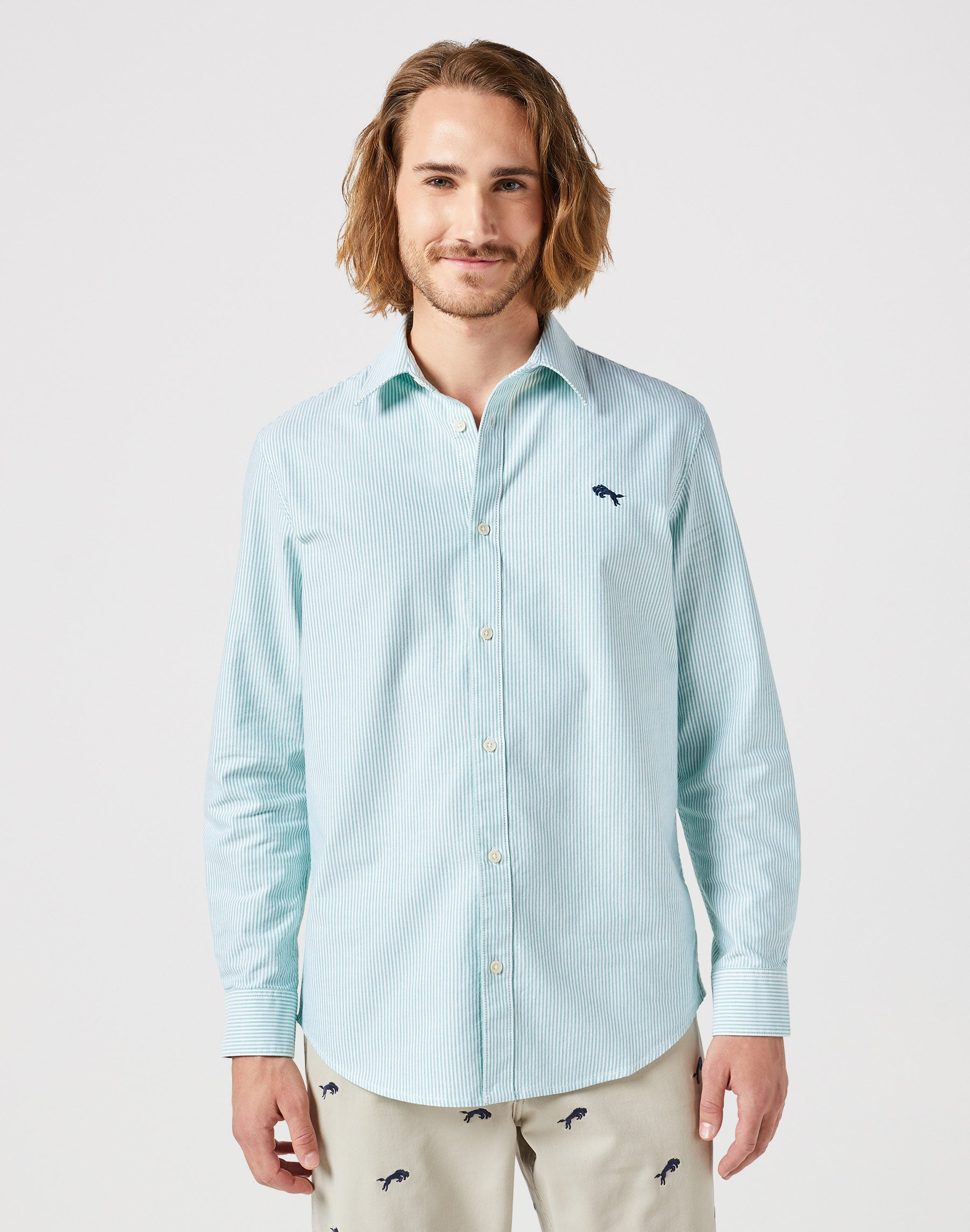 Longsleeves Shirt in Green Stripe Oxford Shirts Wrangler   