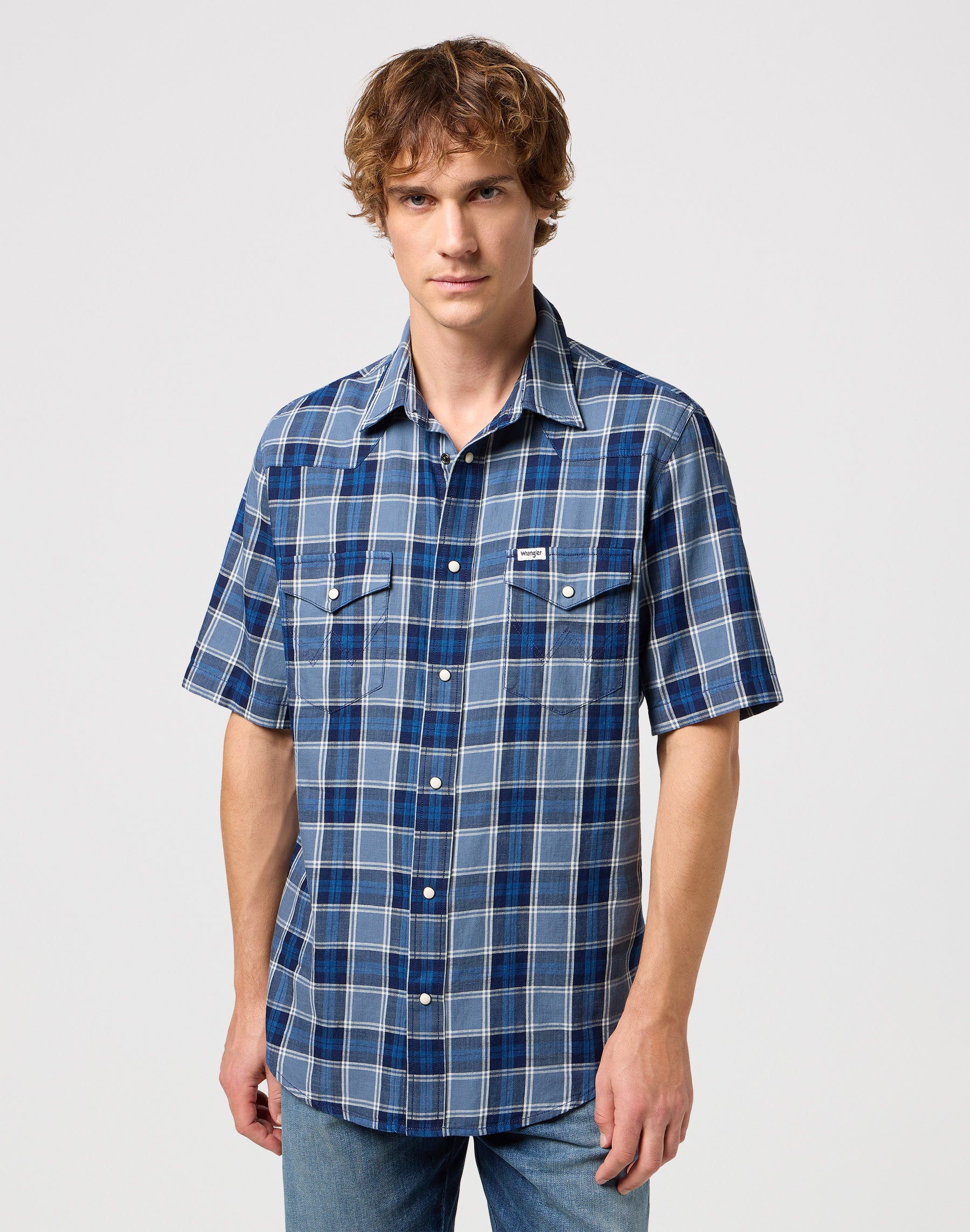 Western Shirt in Light Blue Indigo Shirts Wrangler   