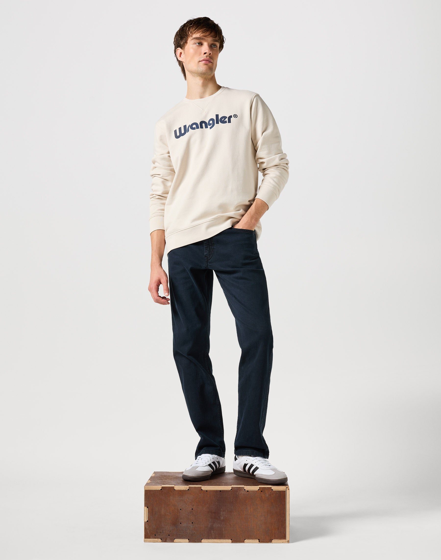 Logo Crew Sweat in Vintage White Sweatshirts Wrangler   