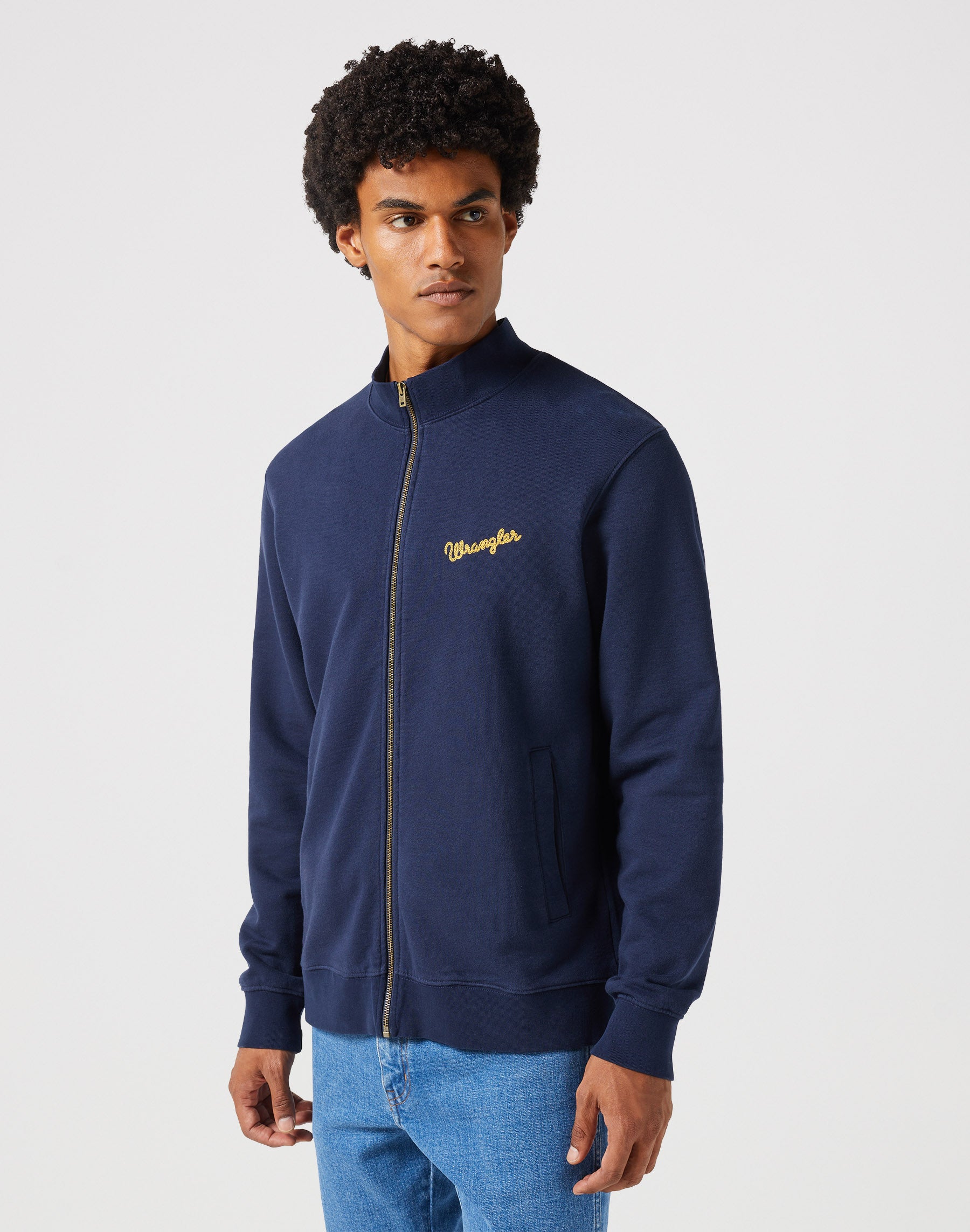 Funnel Neck Zip in Navy Sweat Jackets Wrangler   