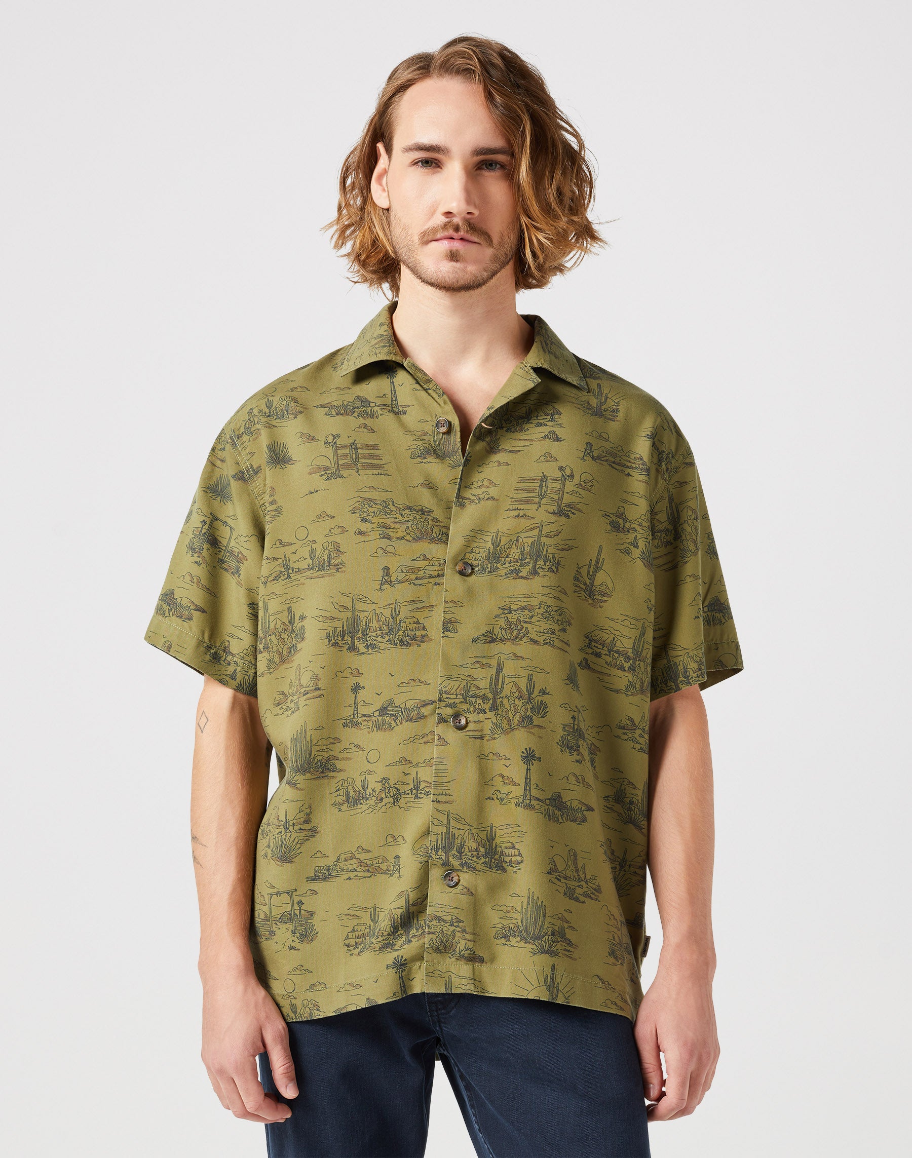 Resort Shirt in Olive Scenic Shirts Wrangler   