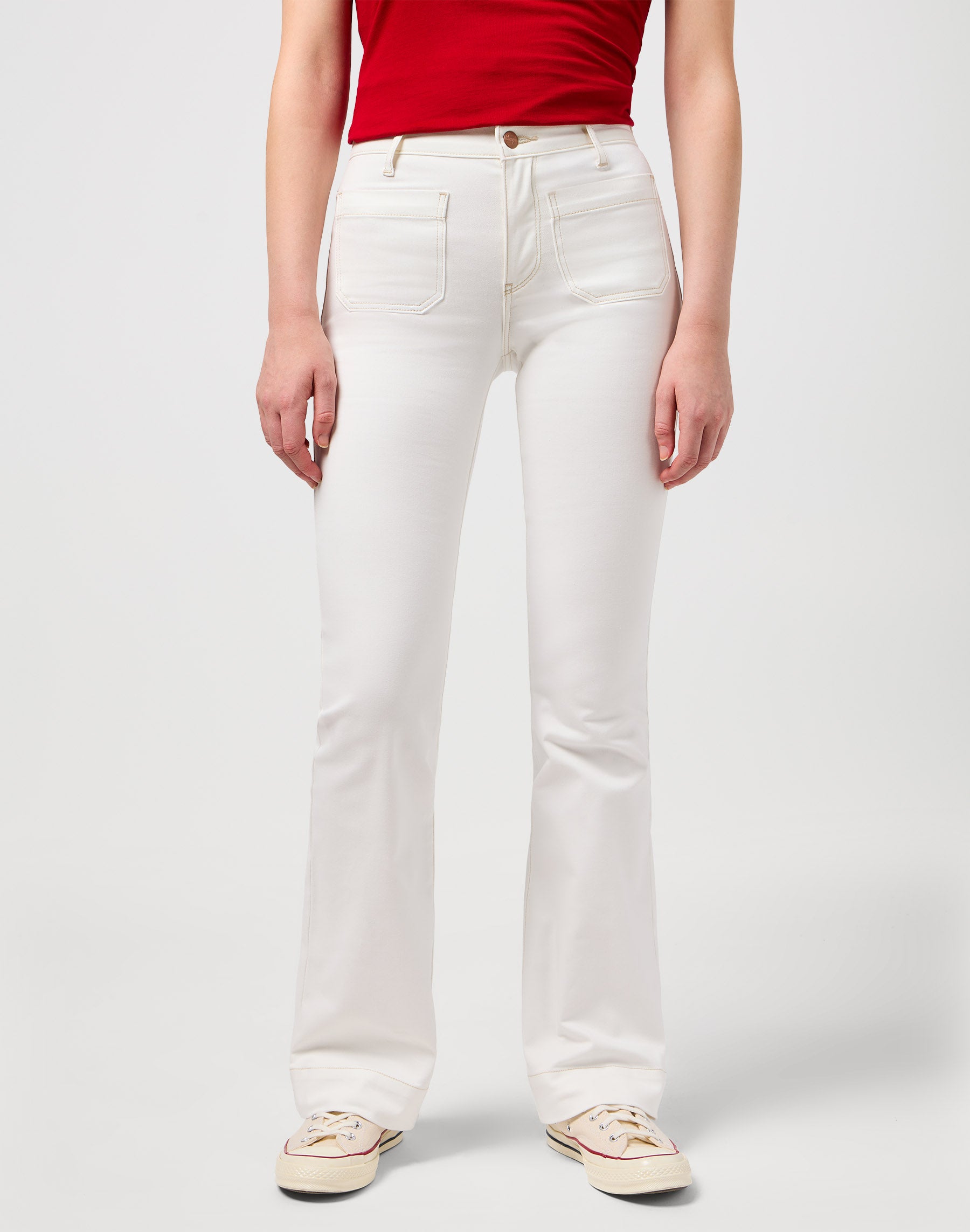 Flare in White Pants Wrangler   