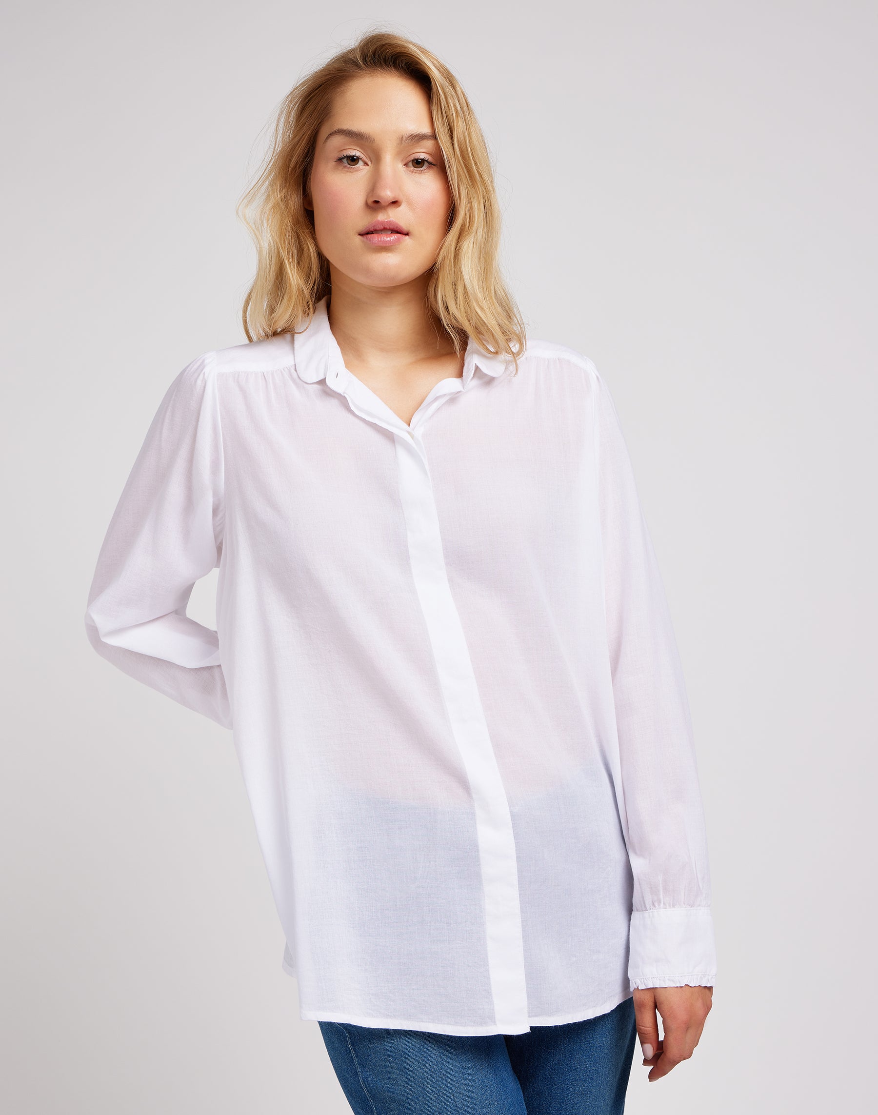 Shirred blouse in bright white shirts Lee   