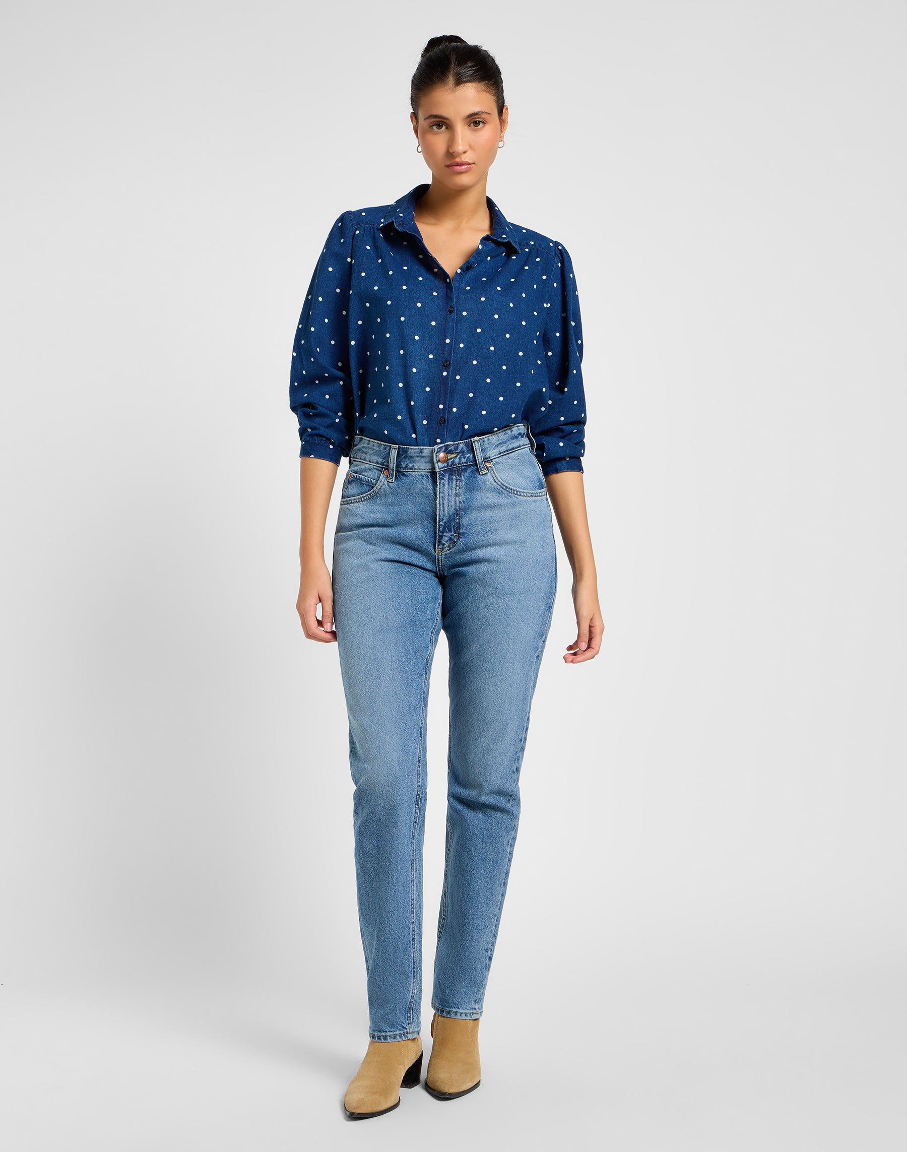 Shirred Blouse in Dotted Indigo Shirts Lee   