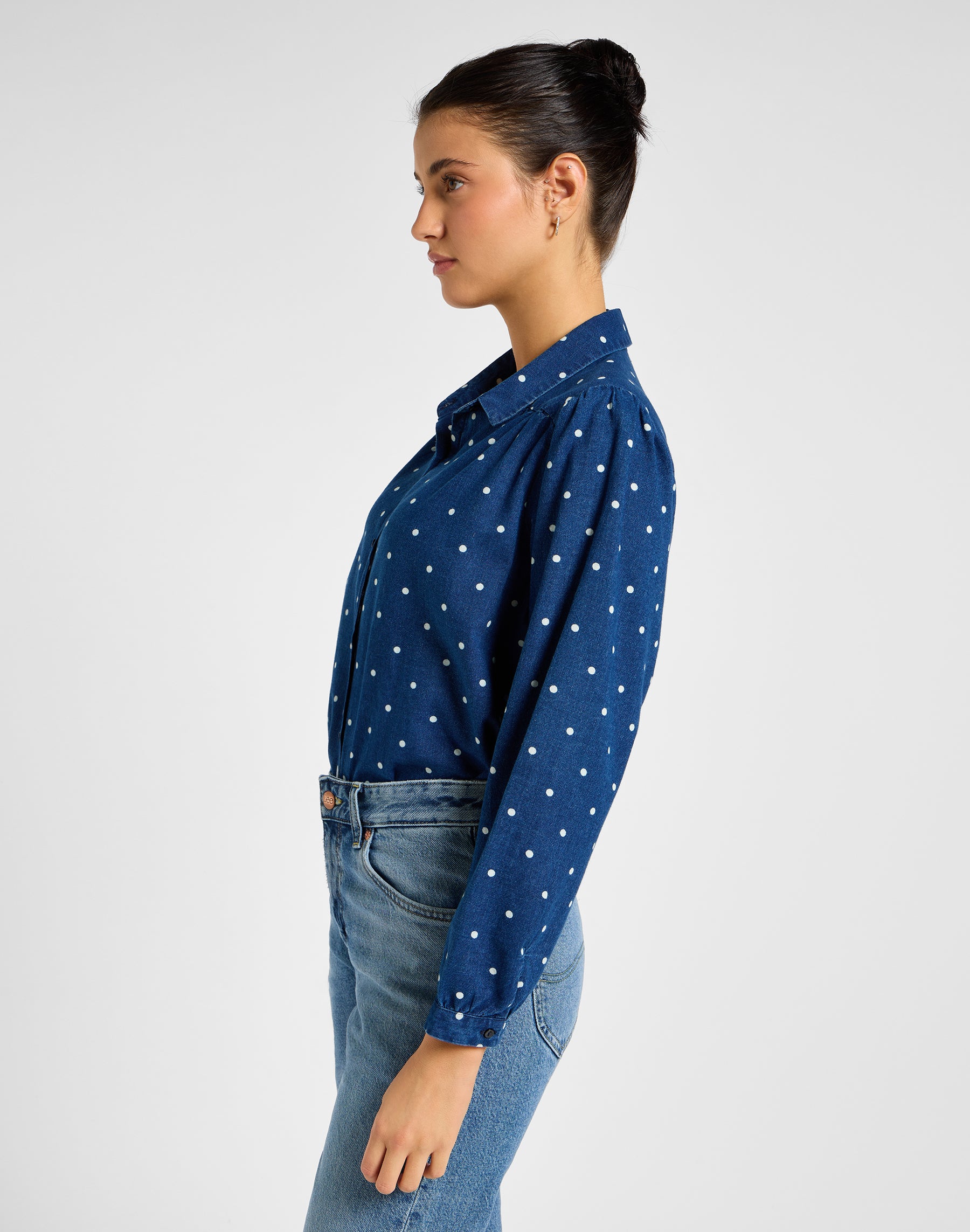 Shirred Blouse in Dotted Indigo Shirts Lee   