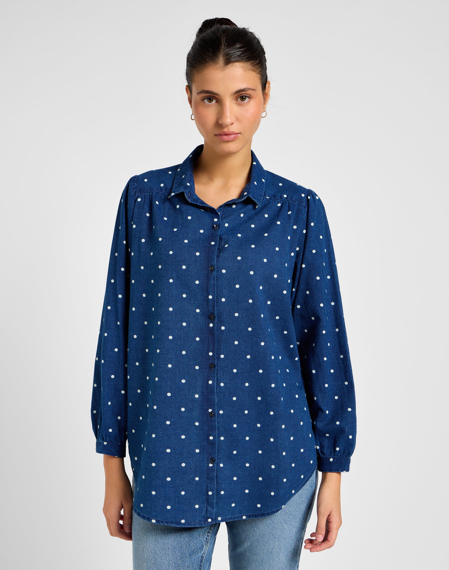 Shirred Blouse in Dotted Indigo Shirts Lee   