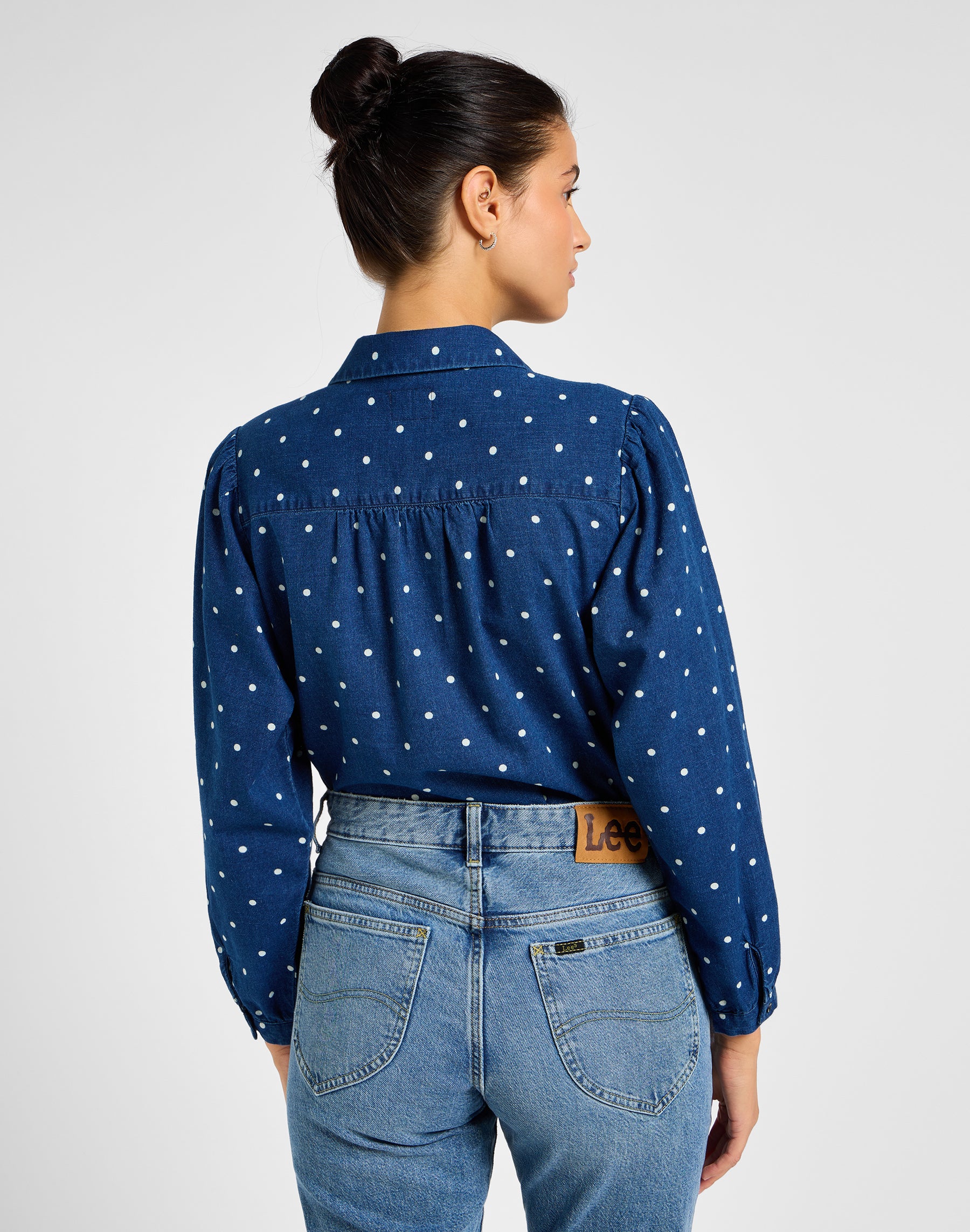 Shirred Blouse in Dotted Indigo Shirts Lee   