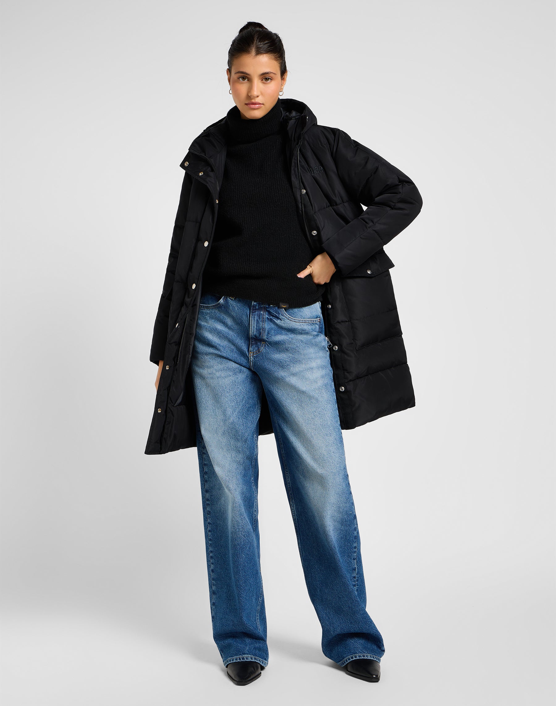 Long Puffer Jacket in Unionall Black Jackets Lee   