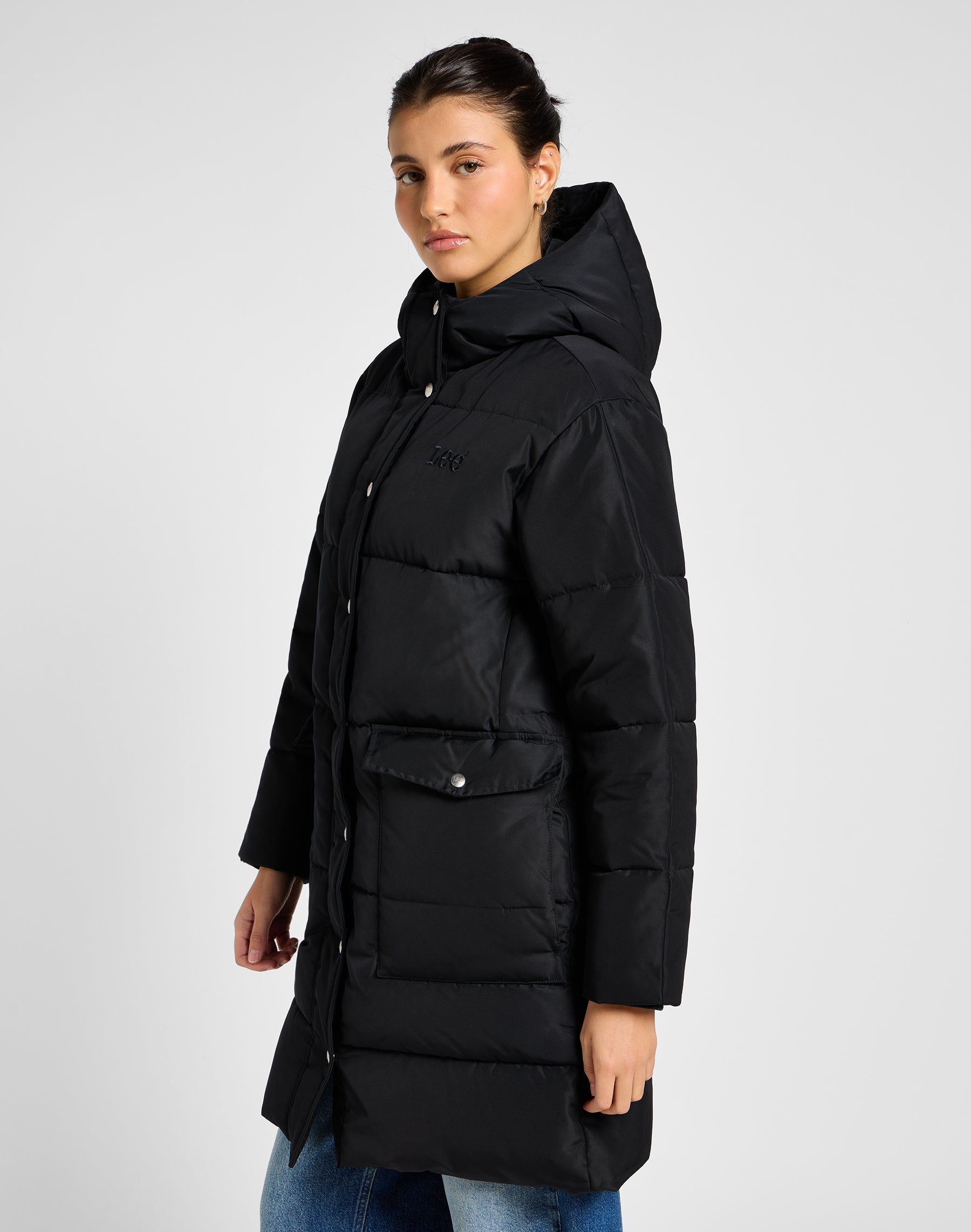 Long Puffer Jacket in Unionall Black Jackets Lee   