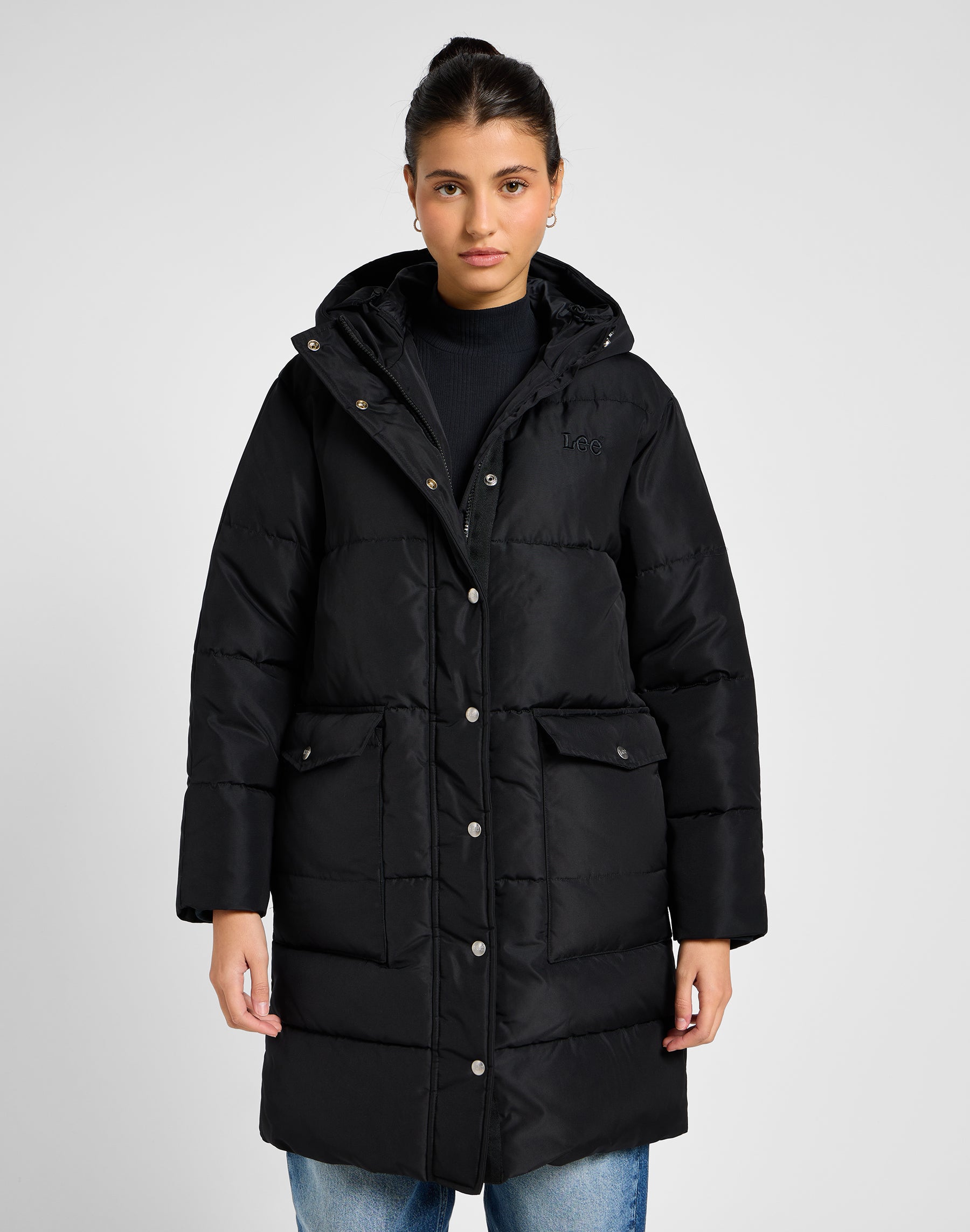 Long Puffer Jacket in Unionall Black Jackets Lee   