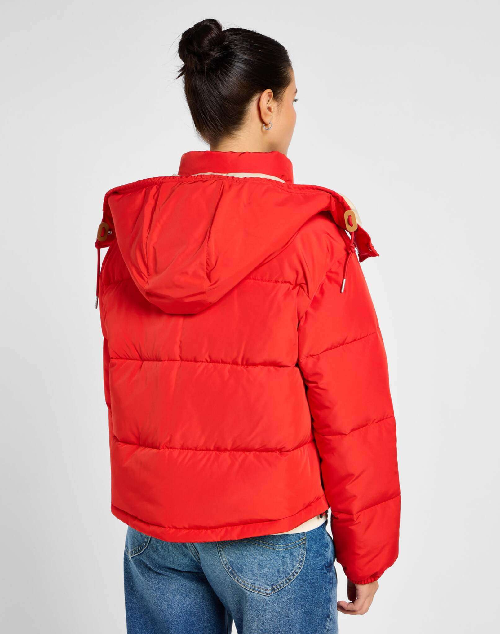 Hooded Short Puffer in True Red Jackets Lee   