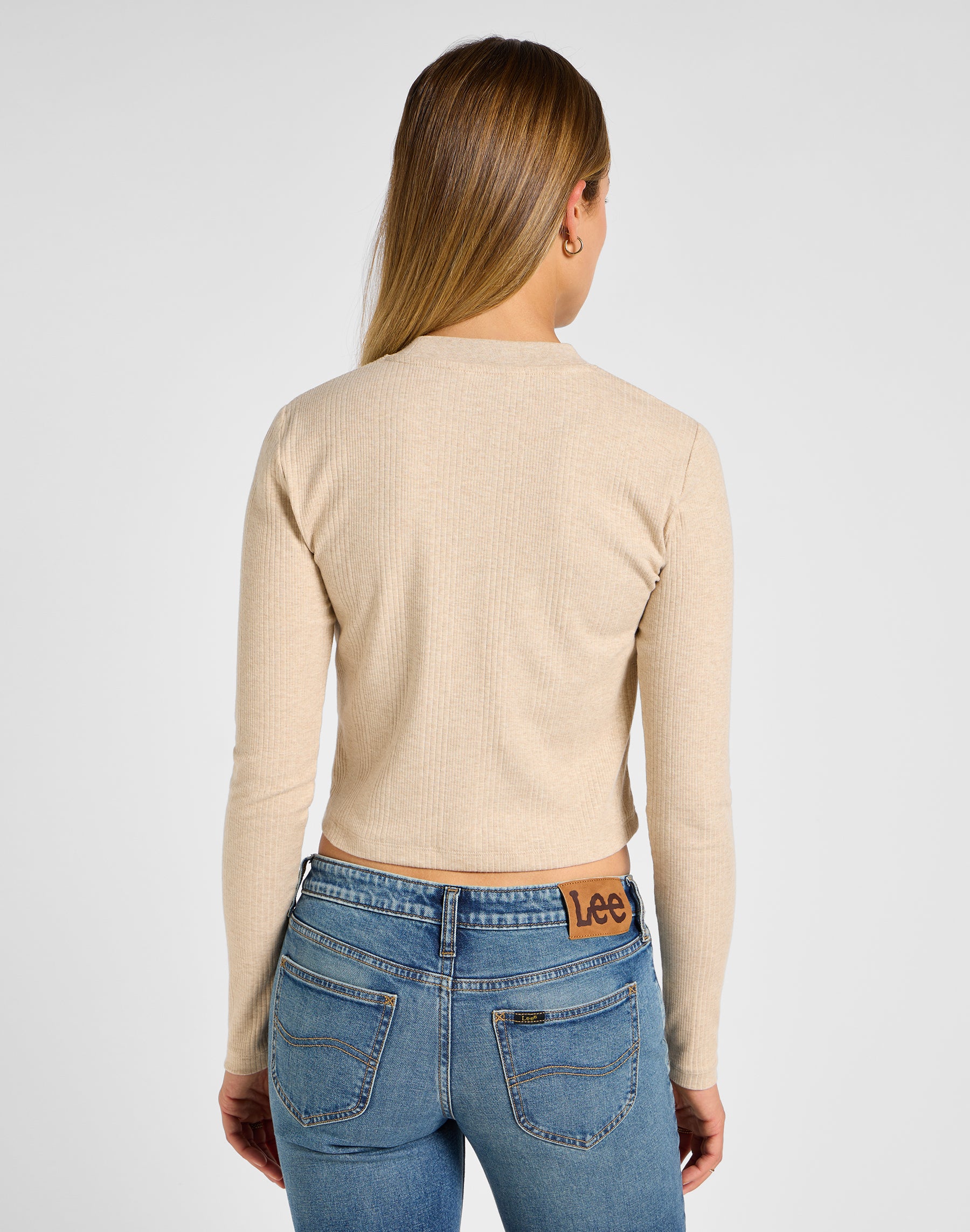 Longsleeves Cropped Rib Tee in Oatmeal T-Shirts Lee   