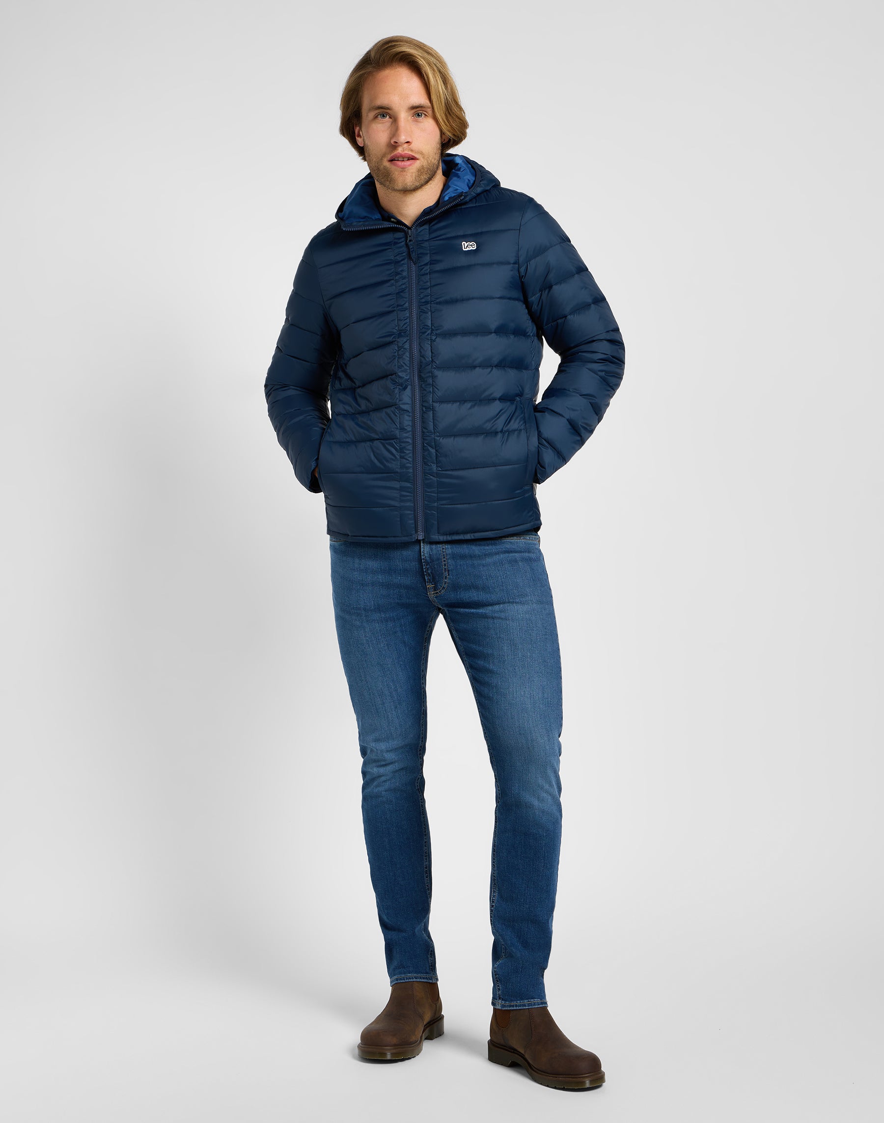 Light Puffer Jacket in Rivet Navy Jackets Lee   