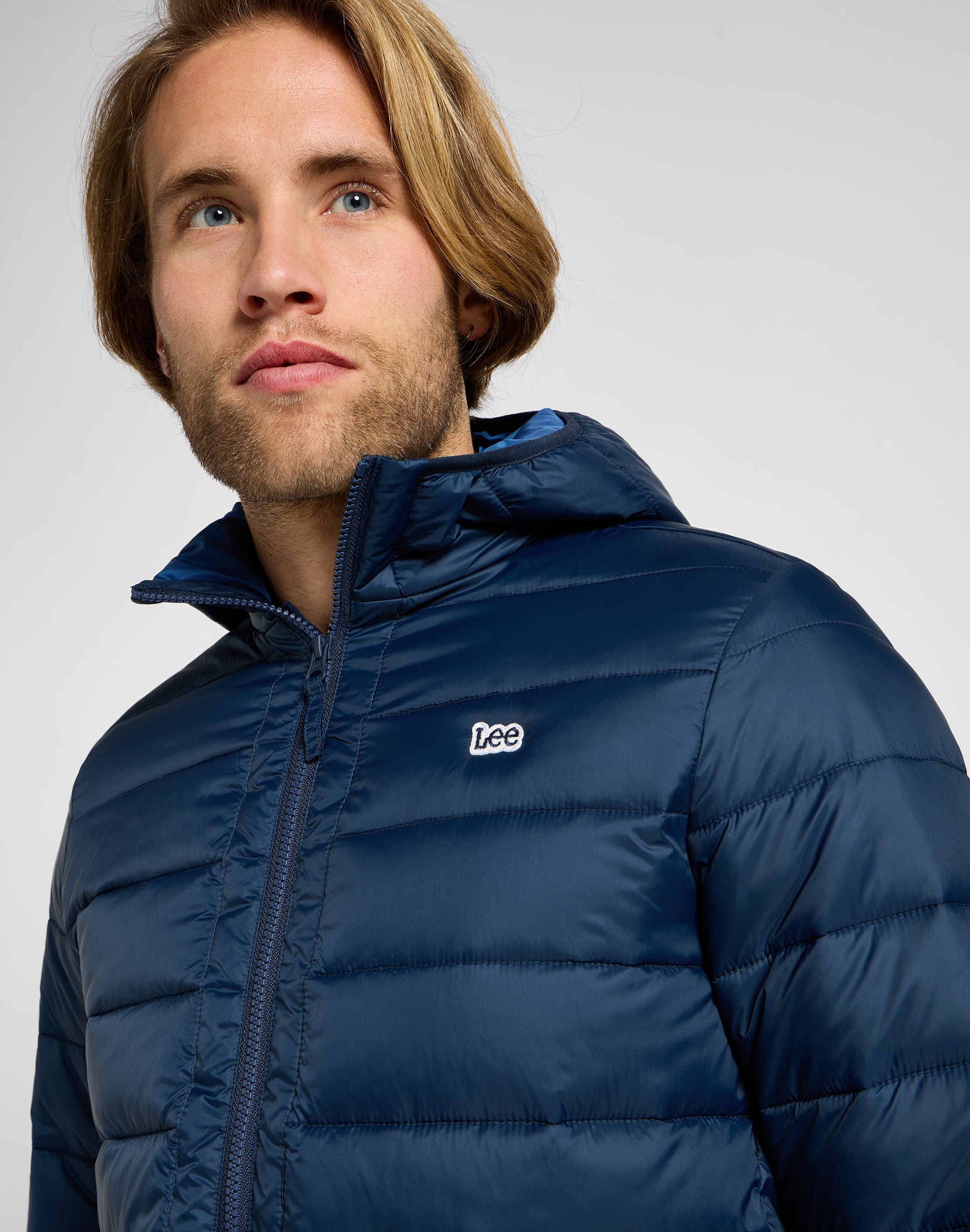 Light Puffer Jacket in Rivet Navy Jackets Lee   