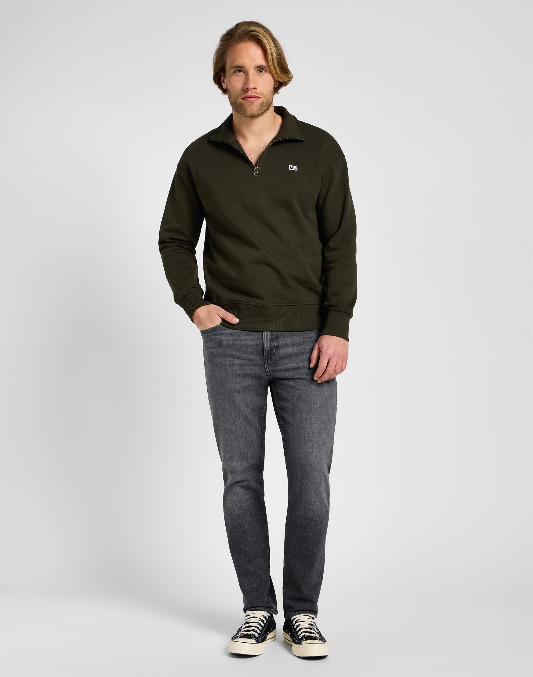 Half Zip Sweater in Olive Night Sweatshirts Lee   