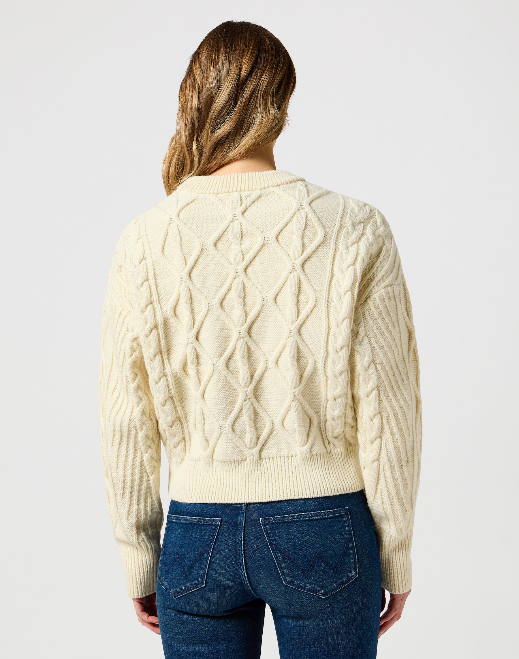 Cable Knit Sweater in Worn White Sweater Wrangler   