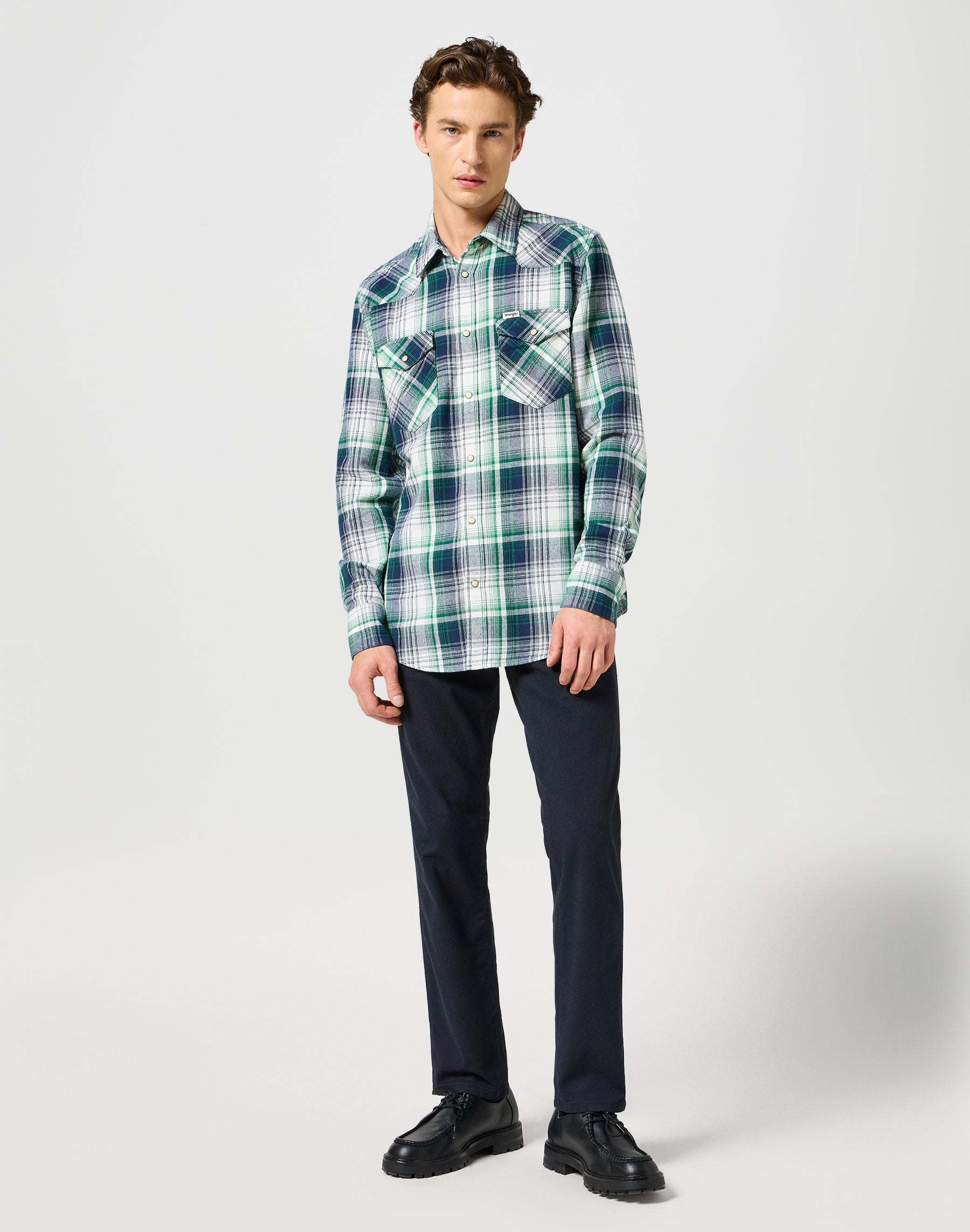 Western Shirt in Green Blue Shirts Wrangler   