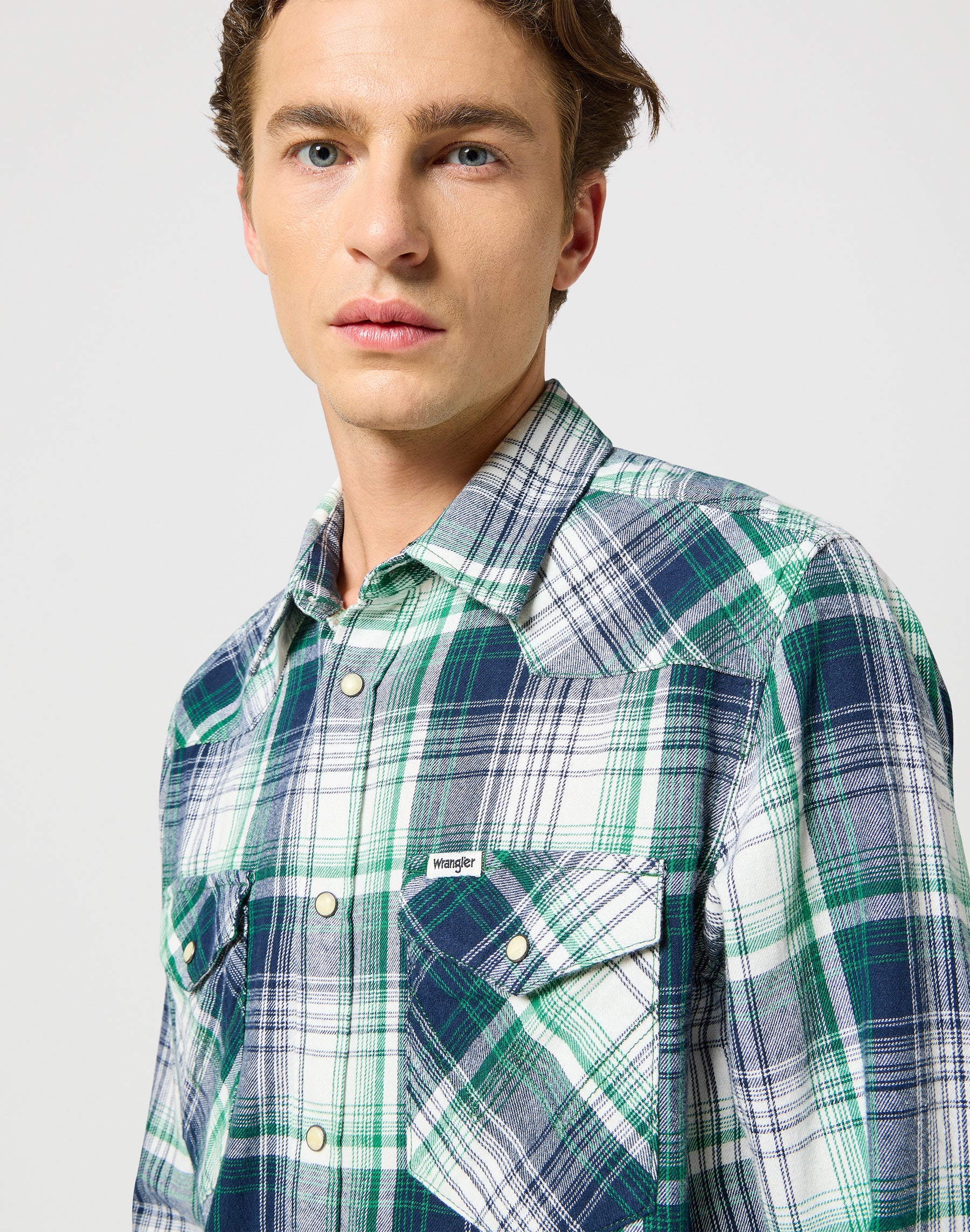 Western Shirt in Green Blue Shirts Wrangler   