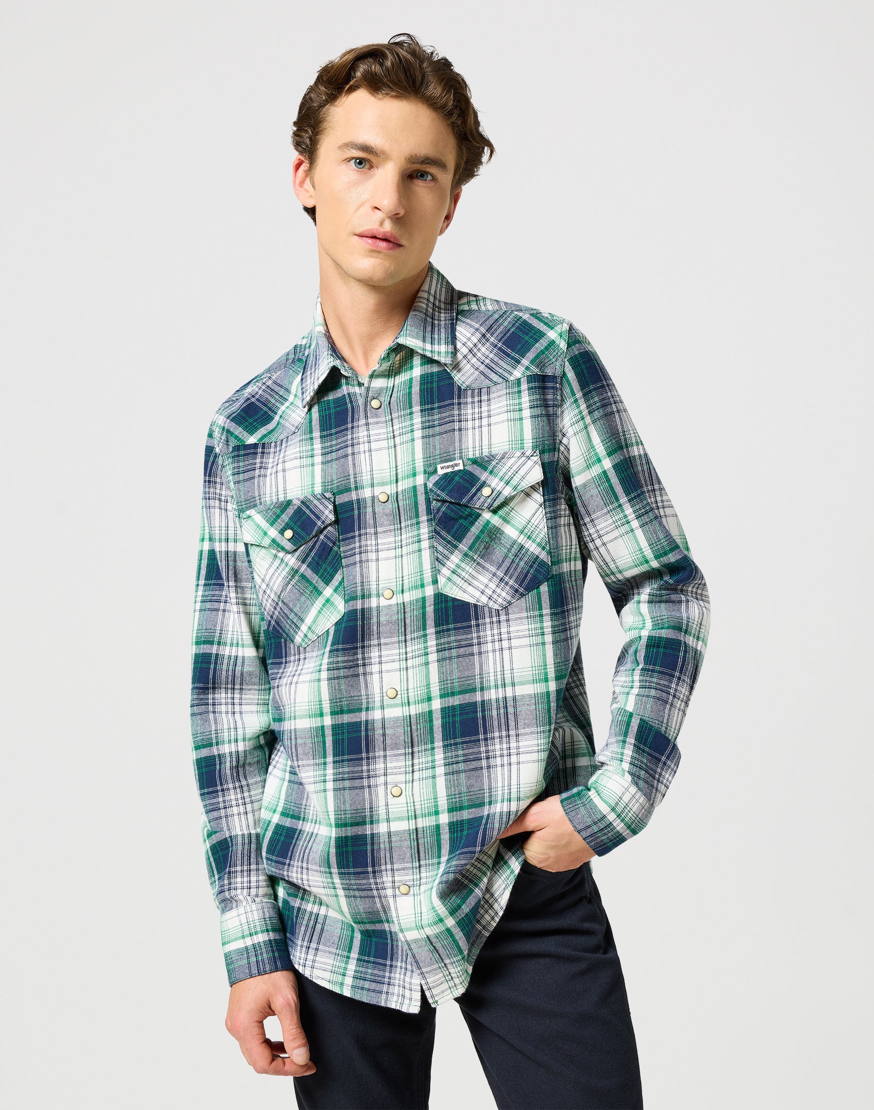 Western Shirt in Green Blue Shirts Wrangler   