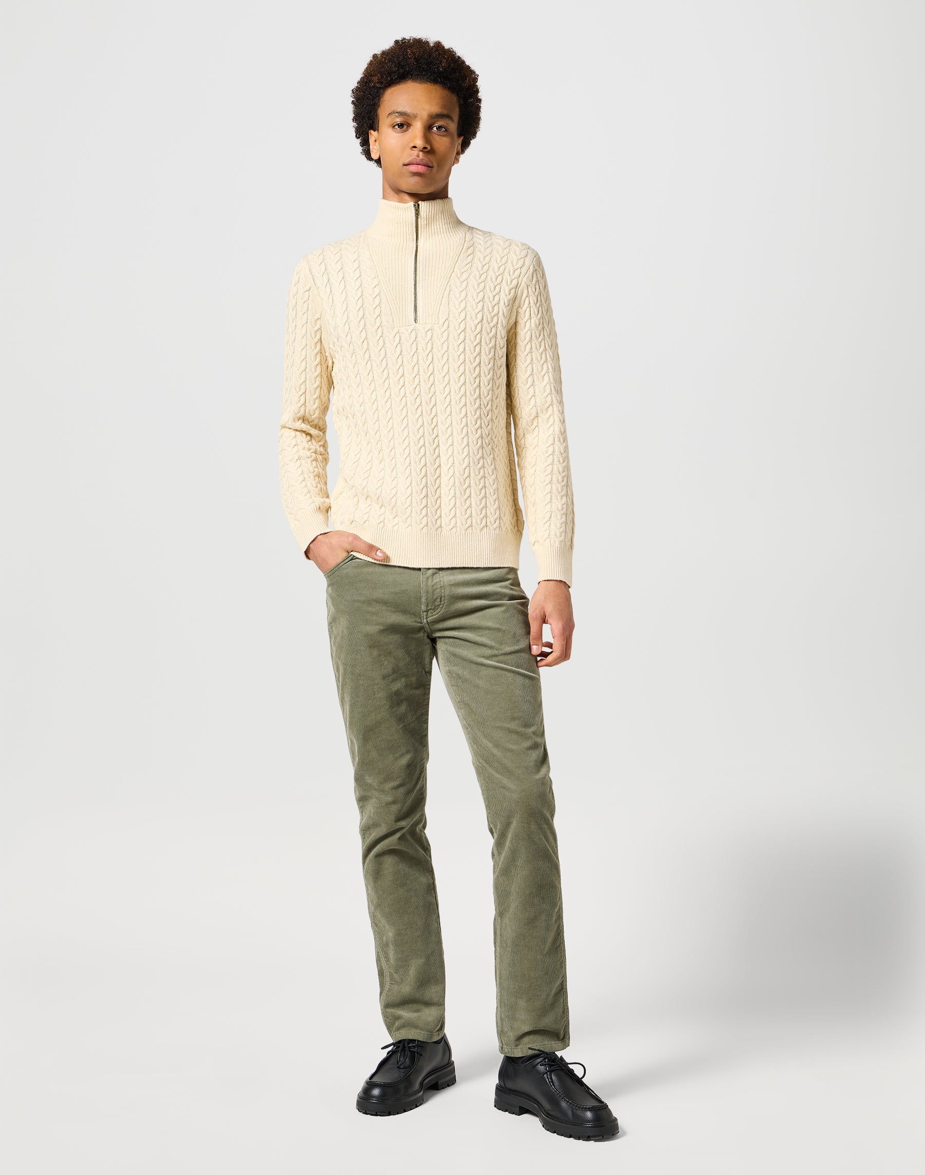 Half Zip Knit in Ecru Sweater Wrangler   