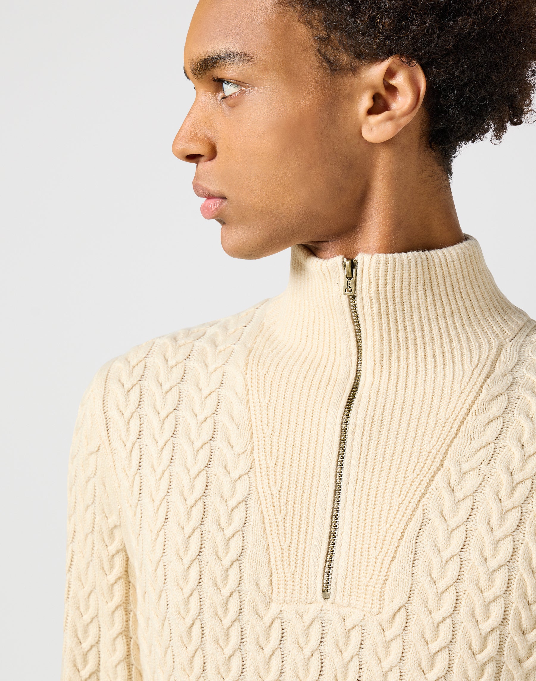 Half Zip Knit in Ecru Sweater Wrangler   