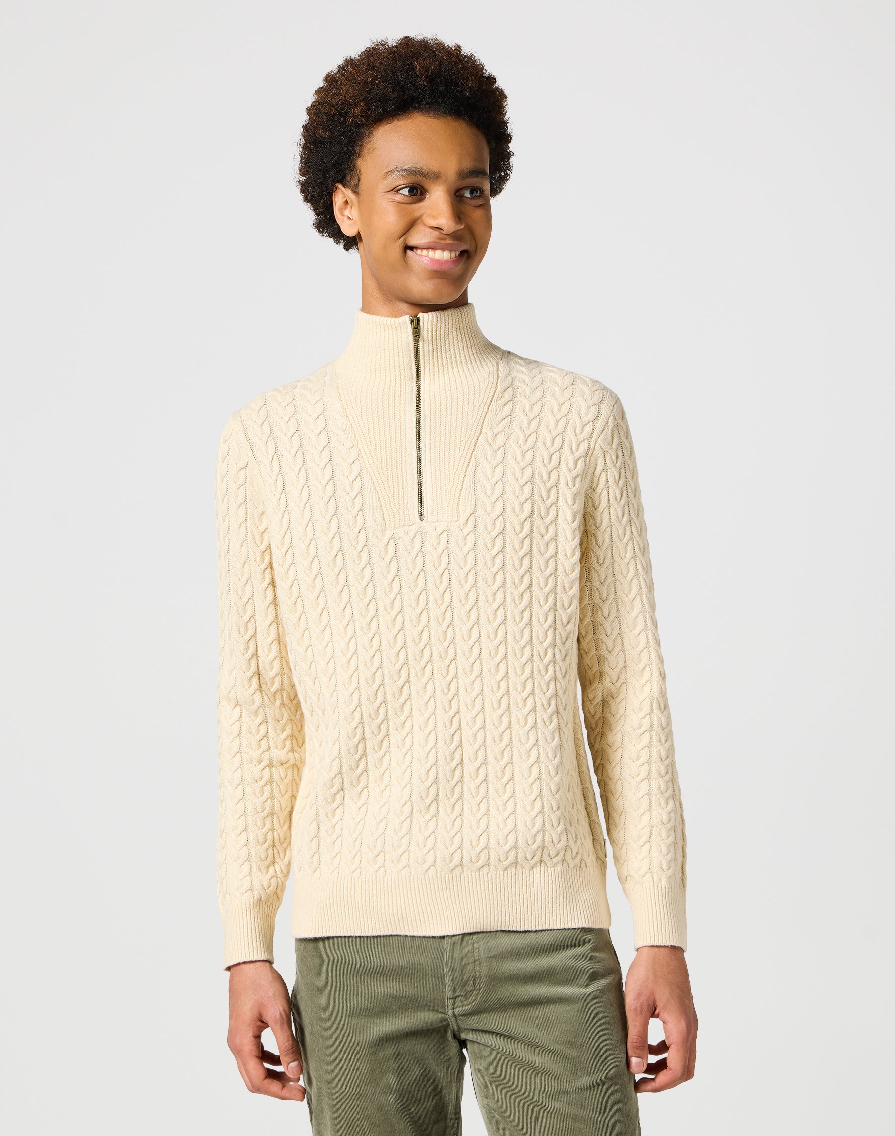 Half Zip Knit in Ecru Sweater Wrangler   