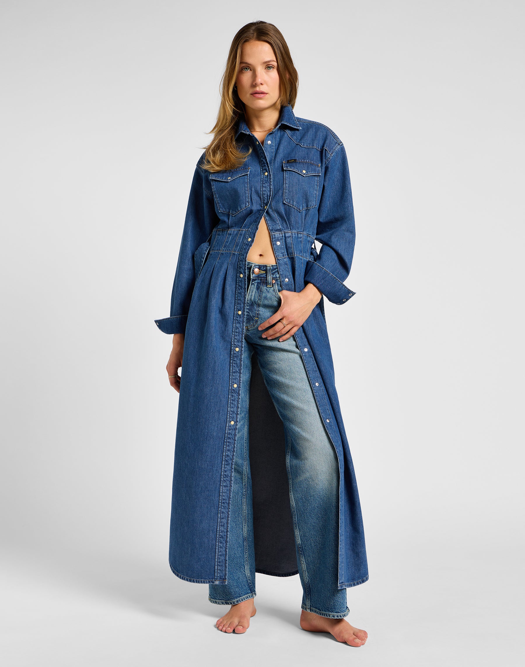 Belted Western Dress in Blue Fusion Dresses Lee   