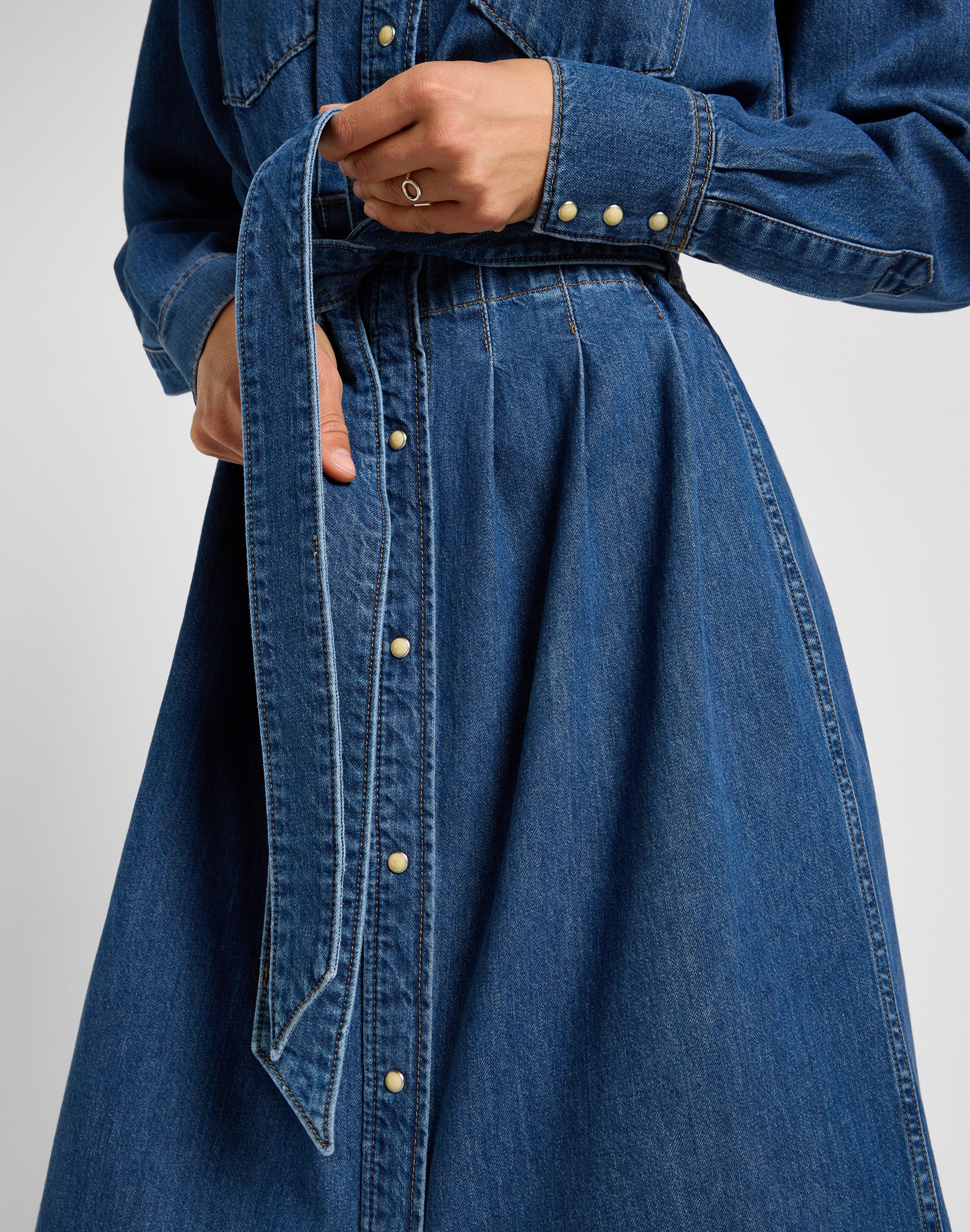 Belted Western Dress in Blue Fusion Dresses Lee   