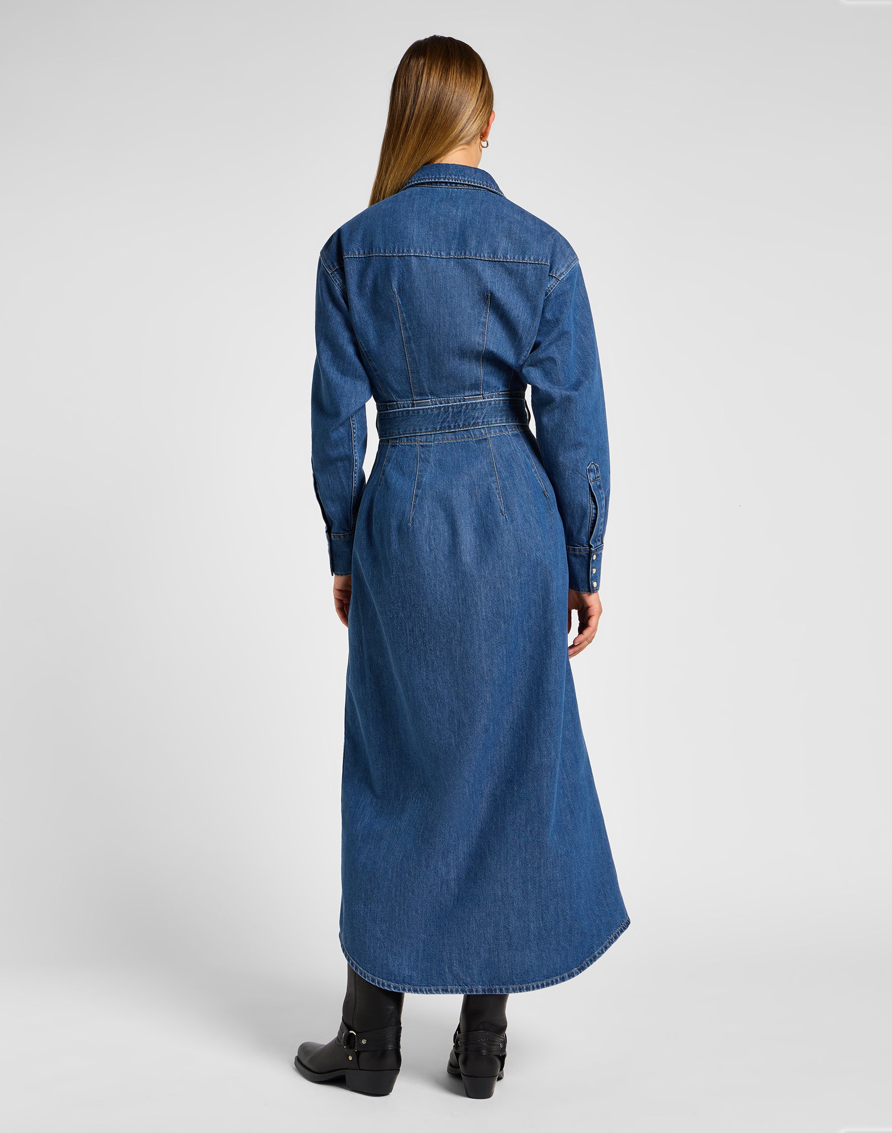 Belted Western Dress in Blue Fusion Dresses Lee   