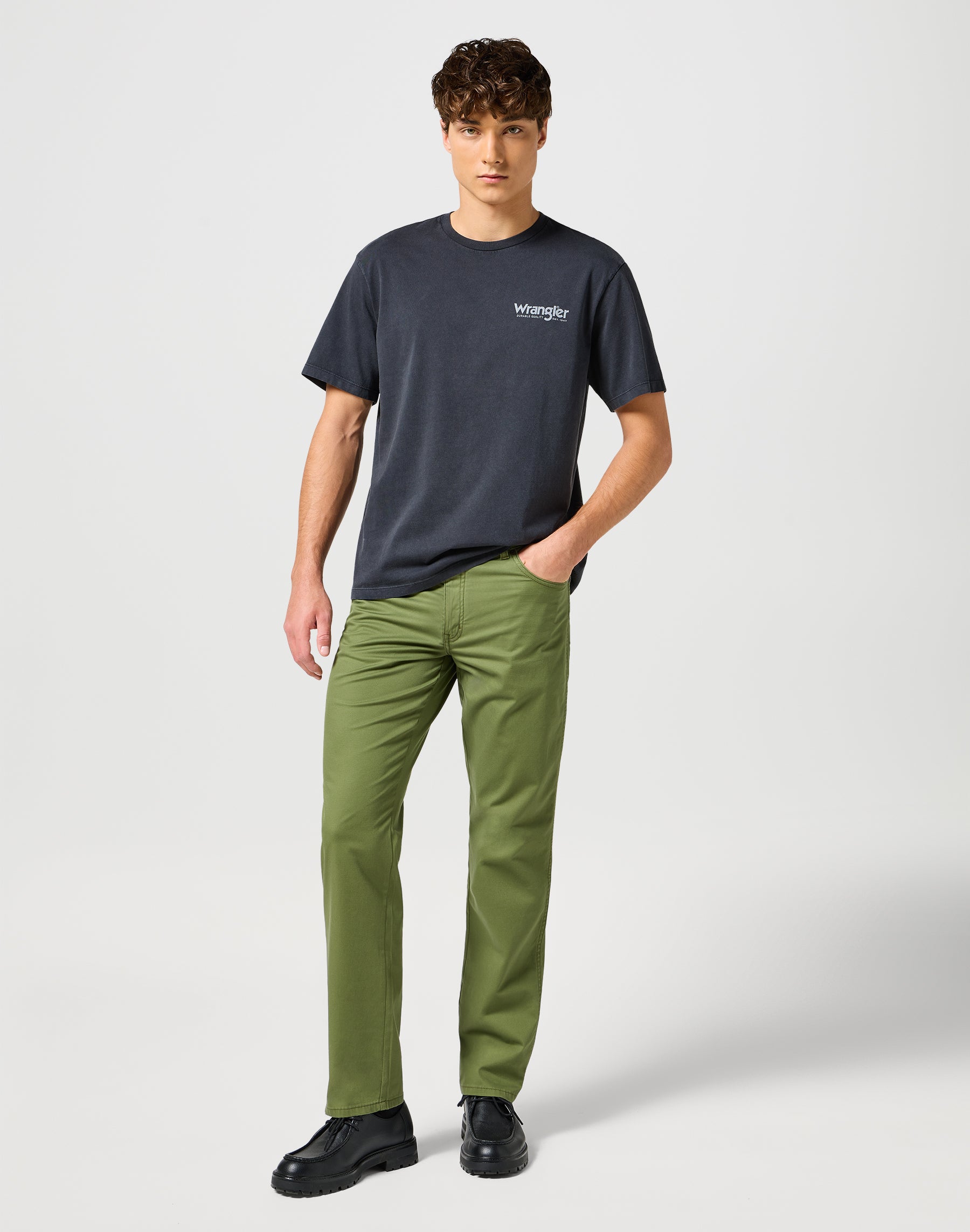 Texas in Dusty Olive pants Wrangler   