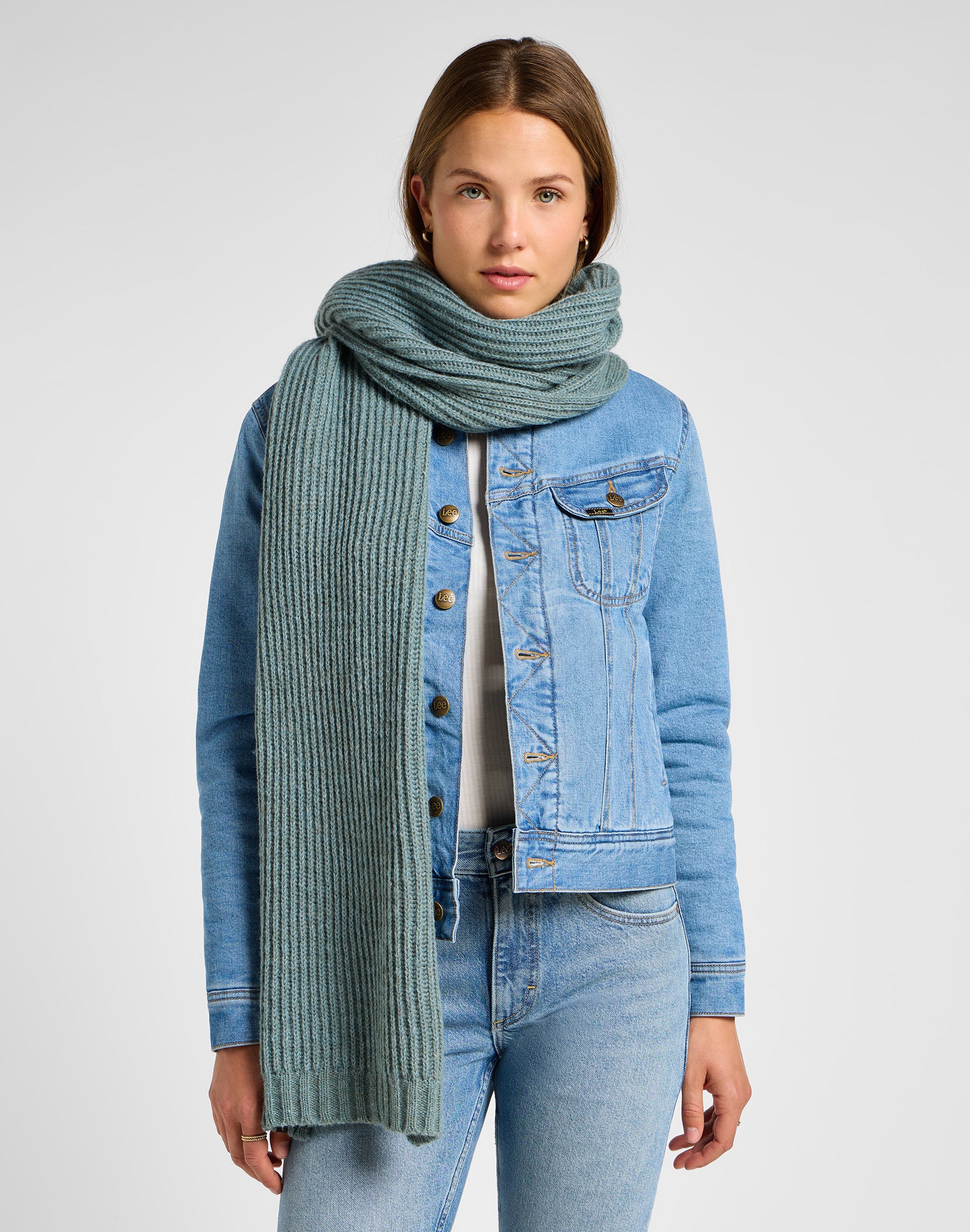 Ribbed Knitted Scarf in Muted Sage Scarves Lee   