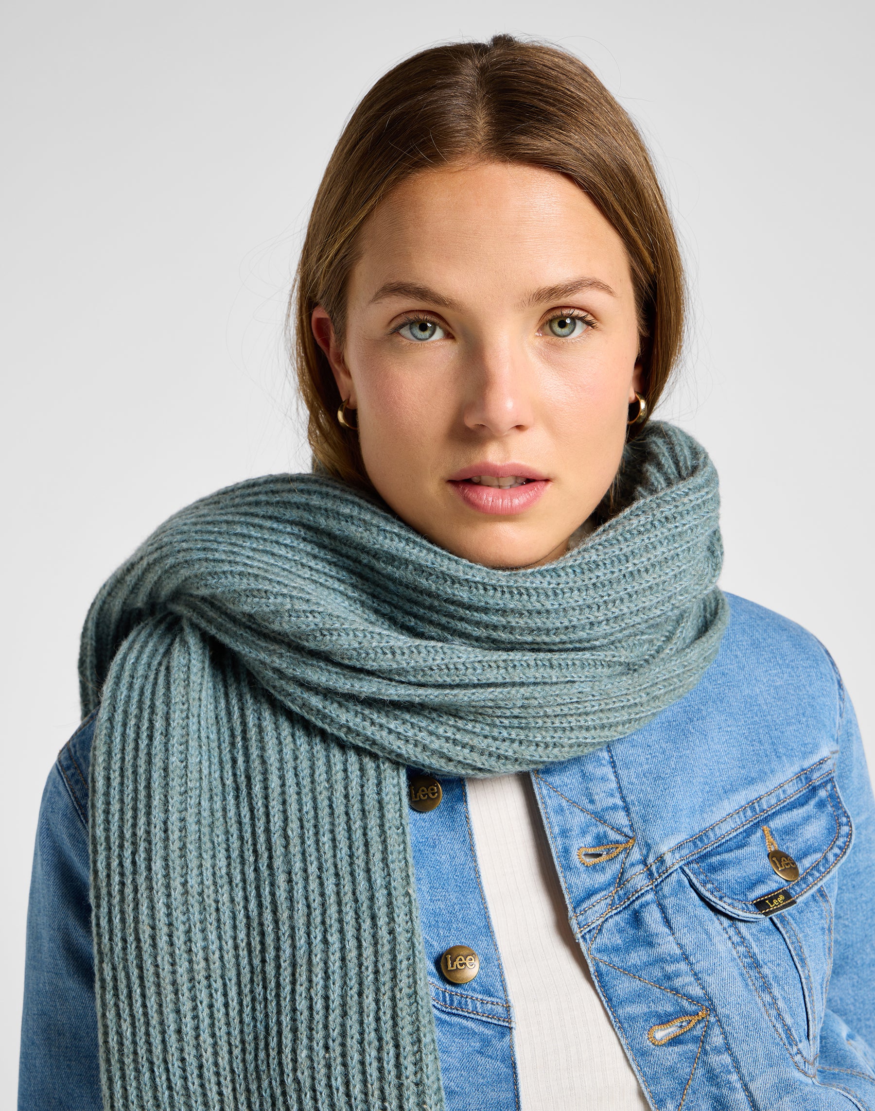 Ribbed Knitted Scarf in Muted Sage Scarves Lee   