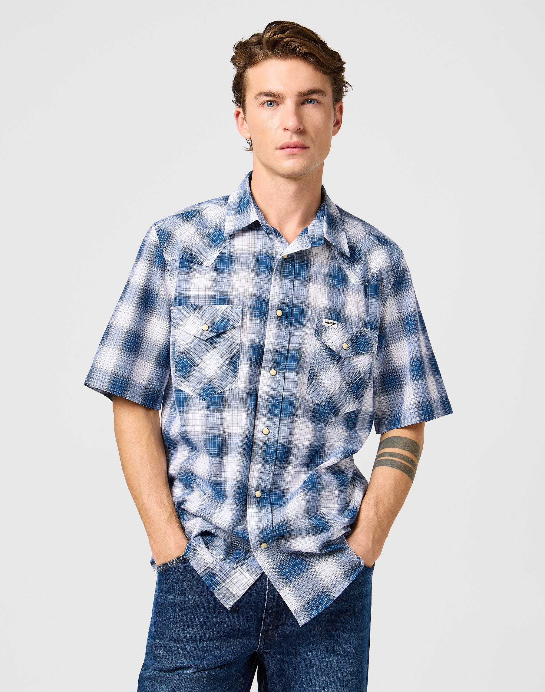 Ss Western Shirt in Blue Shadow Shirts Wrangler