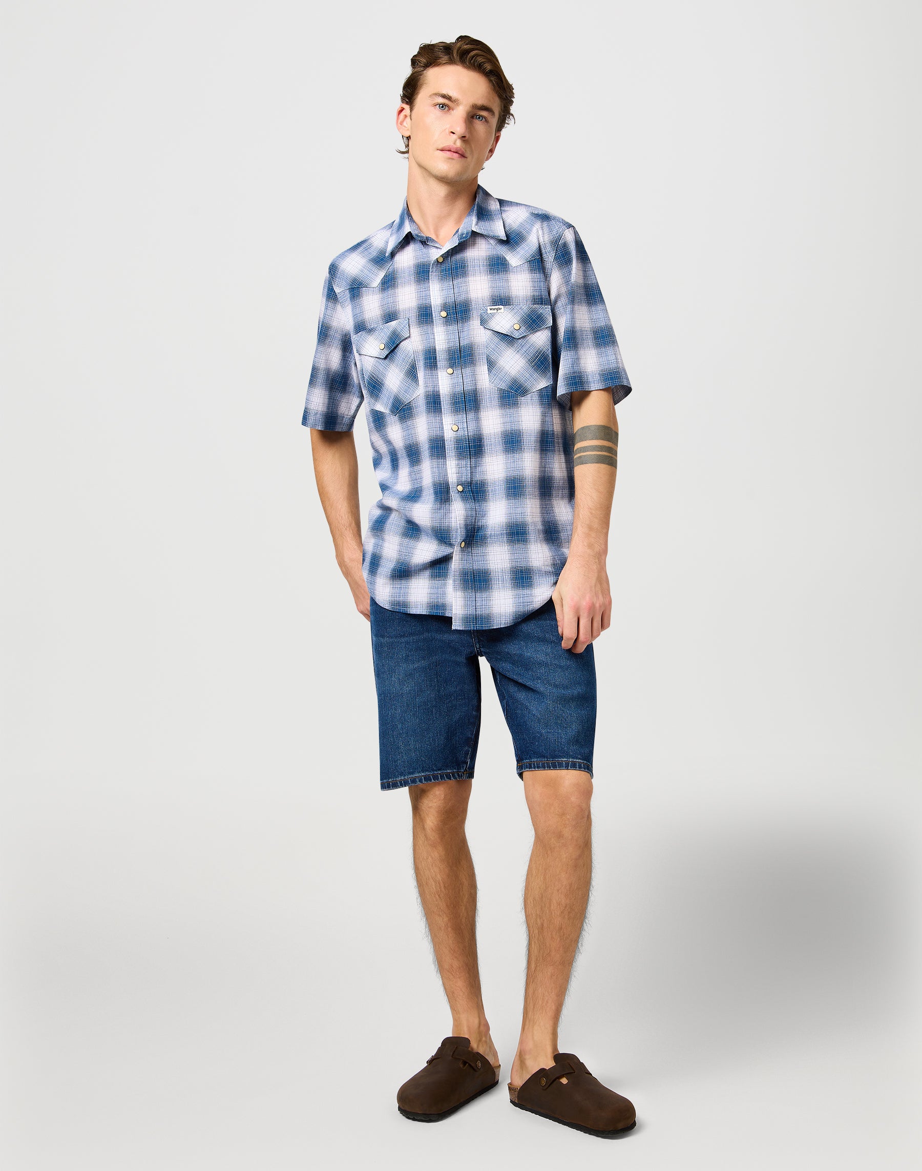 Ss Western Shirt in Blue Shadow Shirts Wrangler