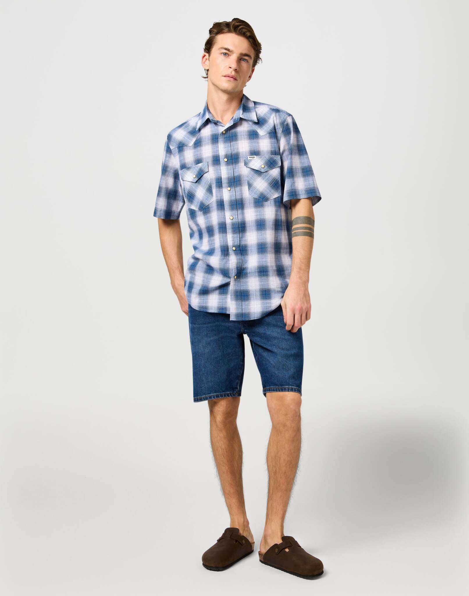 Ss Western Shirt in Blue Shadow Shirts Wrangler