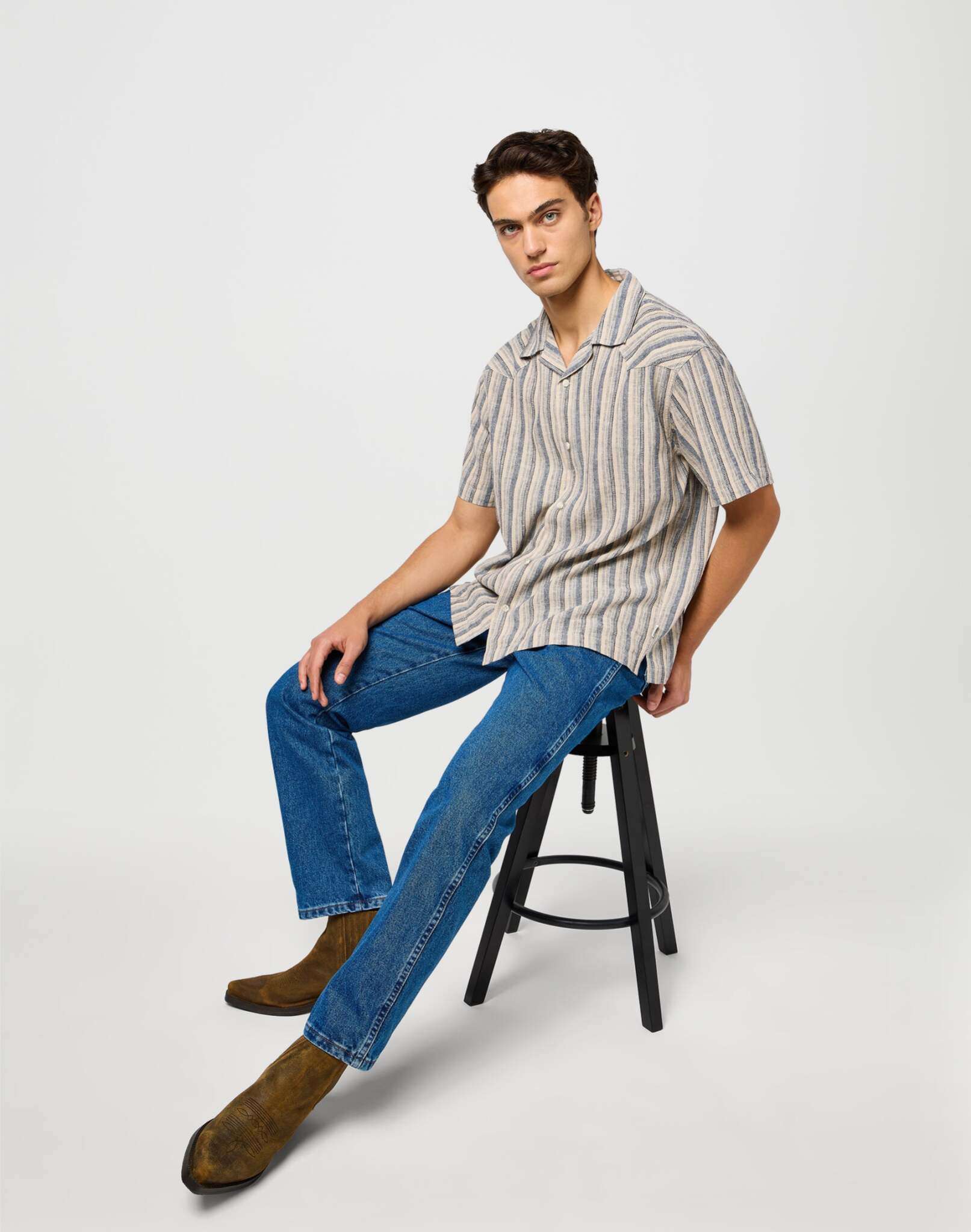 Ss W Resort Shirt in Indigo Stripe Shirts Wrangler