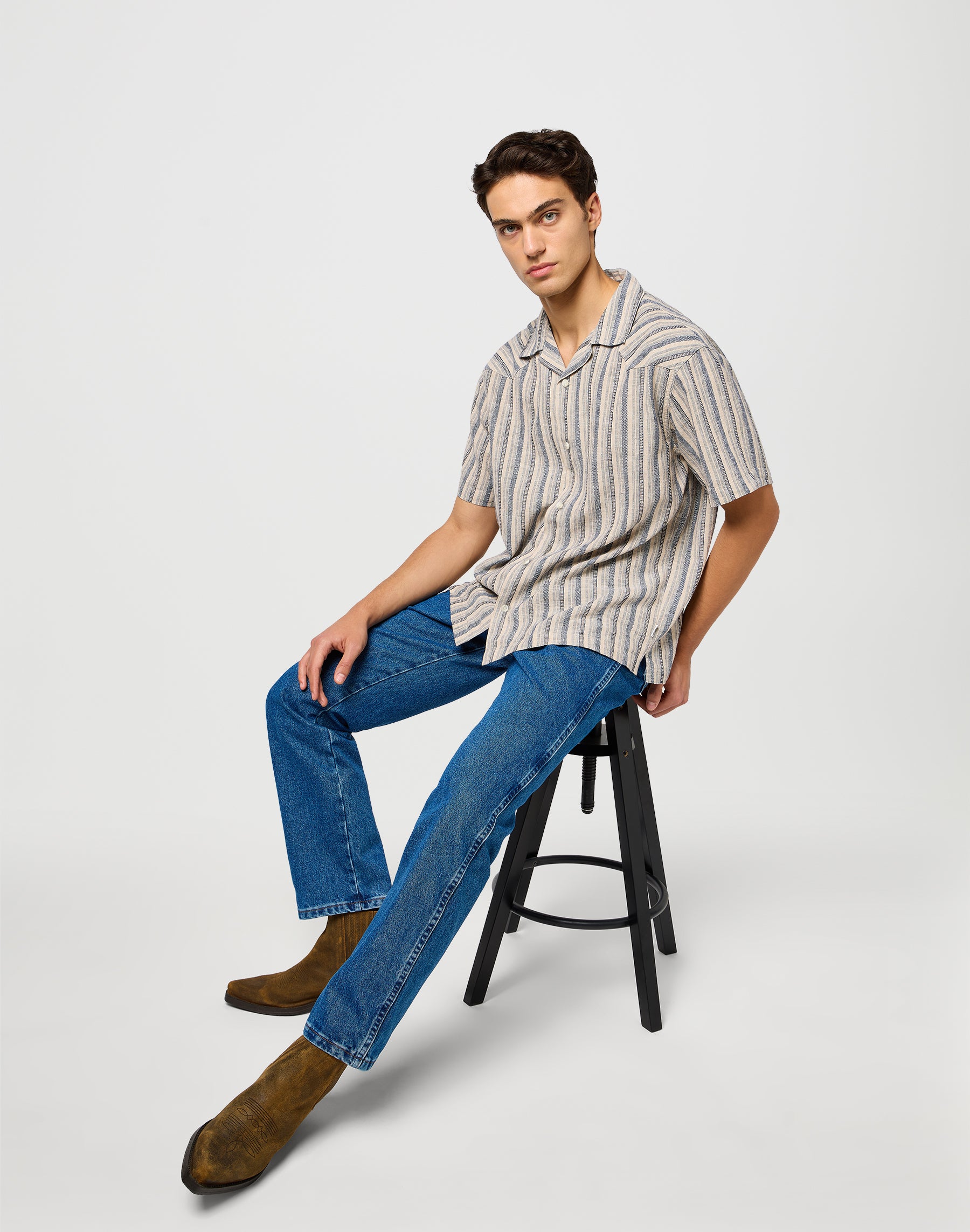 Ss W Resort Shirt in Indigo Stripe Shirts Wrangler