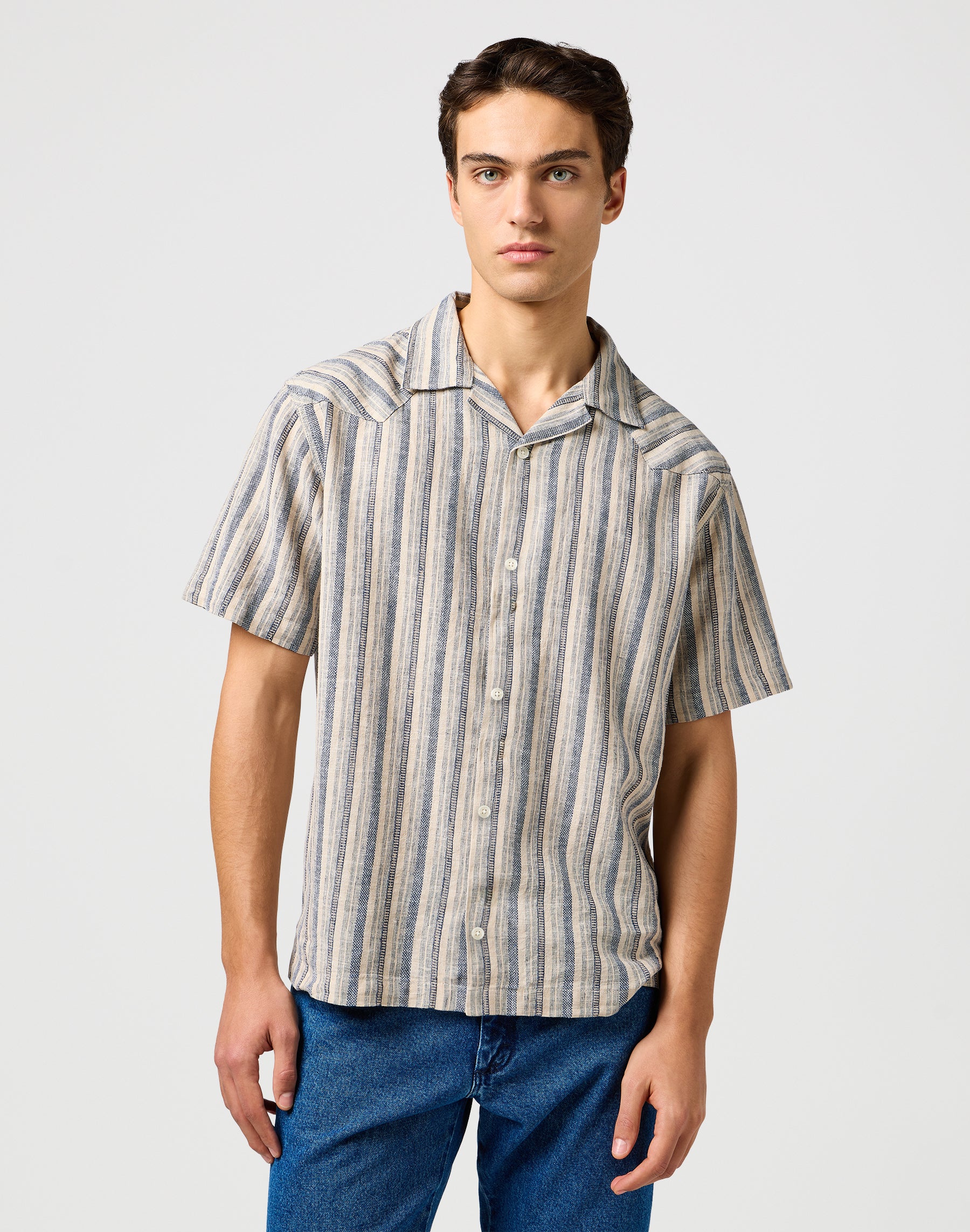 Ss W Resort Shirt in Indigo Stripe Shirts Wrangler