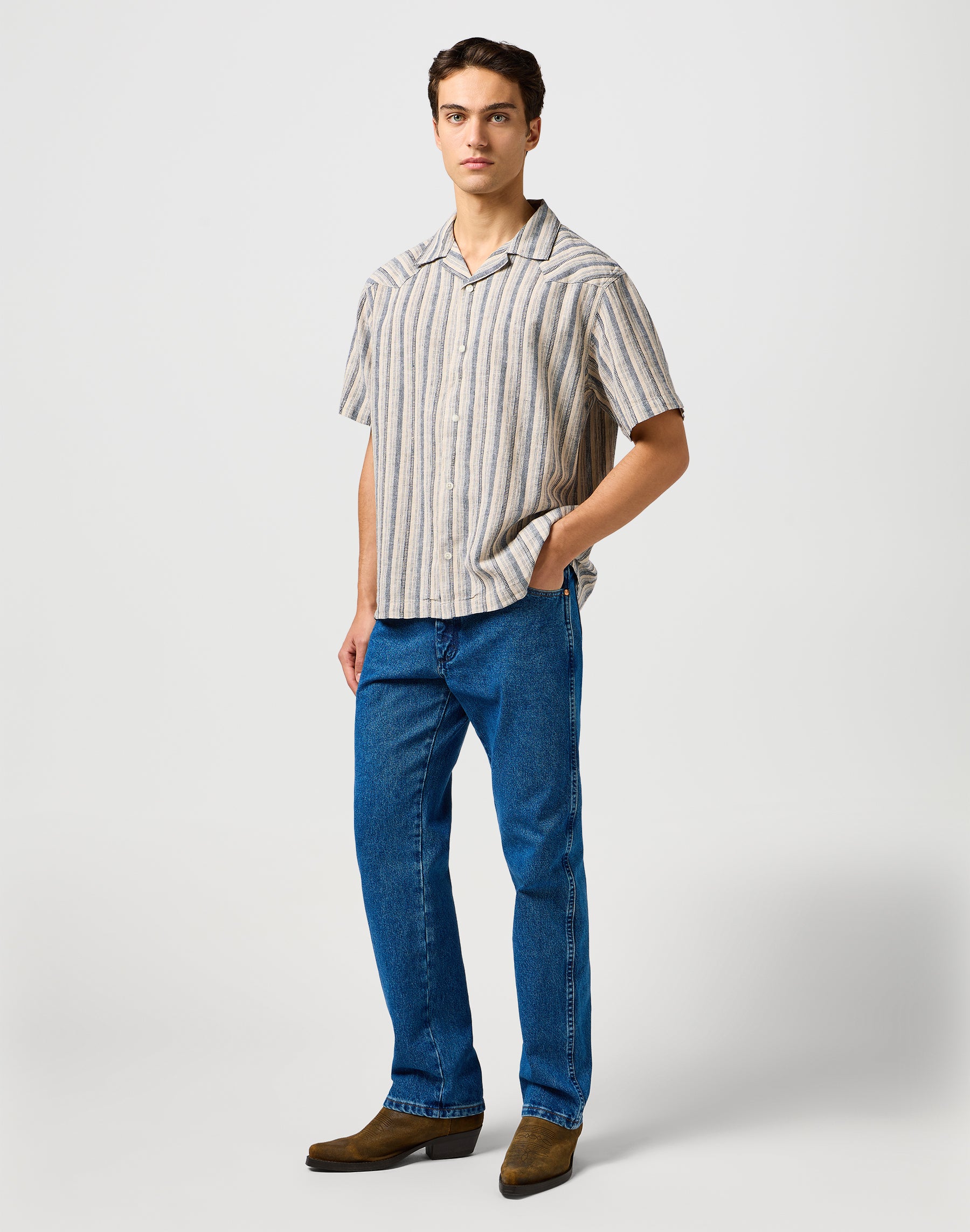 Ss W Resort Shirt in Indigo Stripe Shirts Wrangler