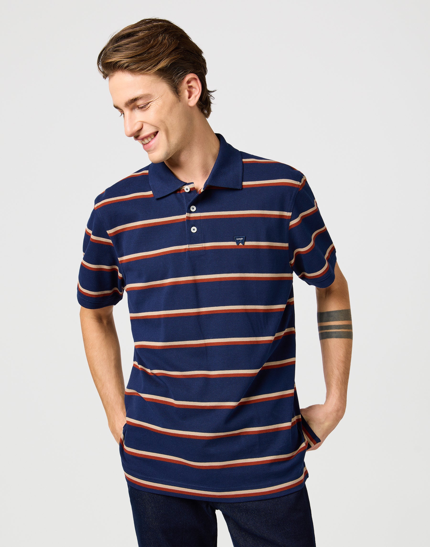 Stripe Polo Shirt in Navy T-Shirts Wrangler