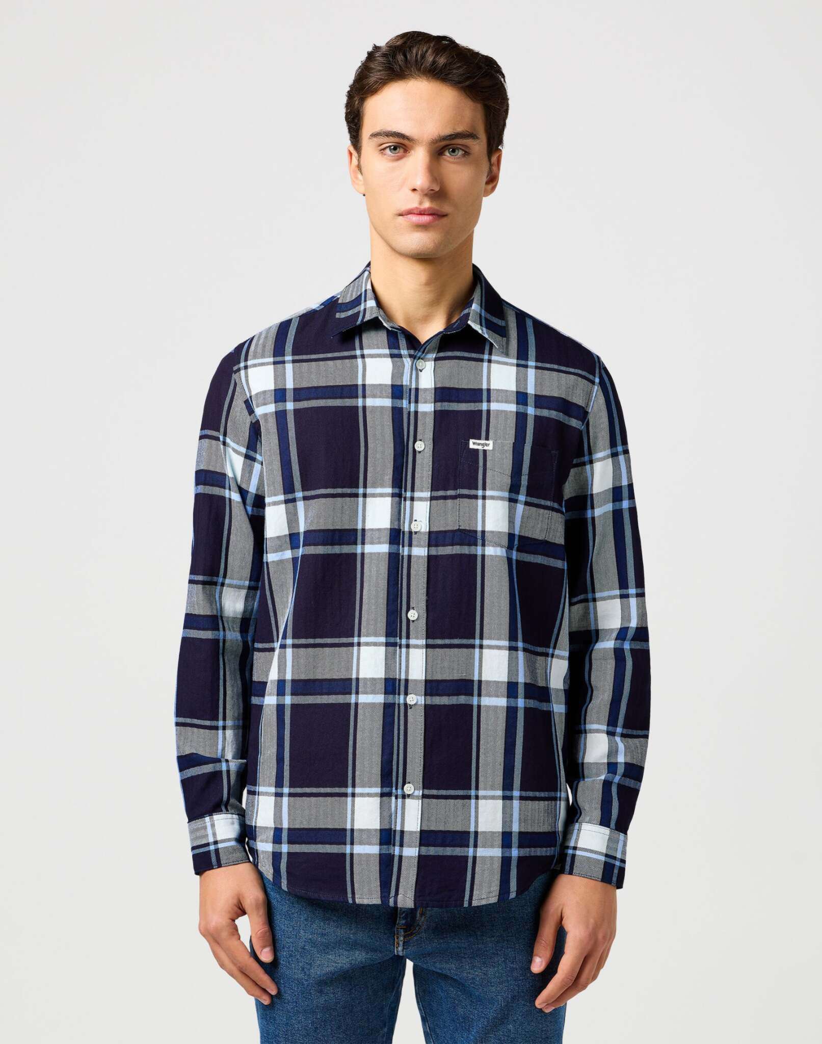 1 Pkt Shirt in Large Indigo Plaid Shirts Wrangler
