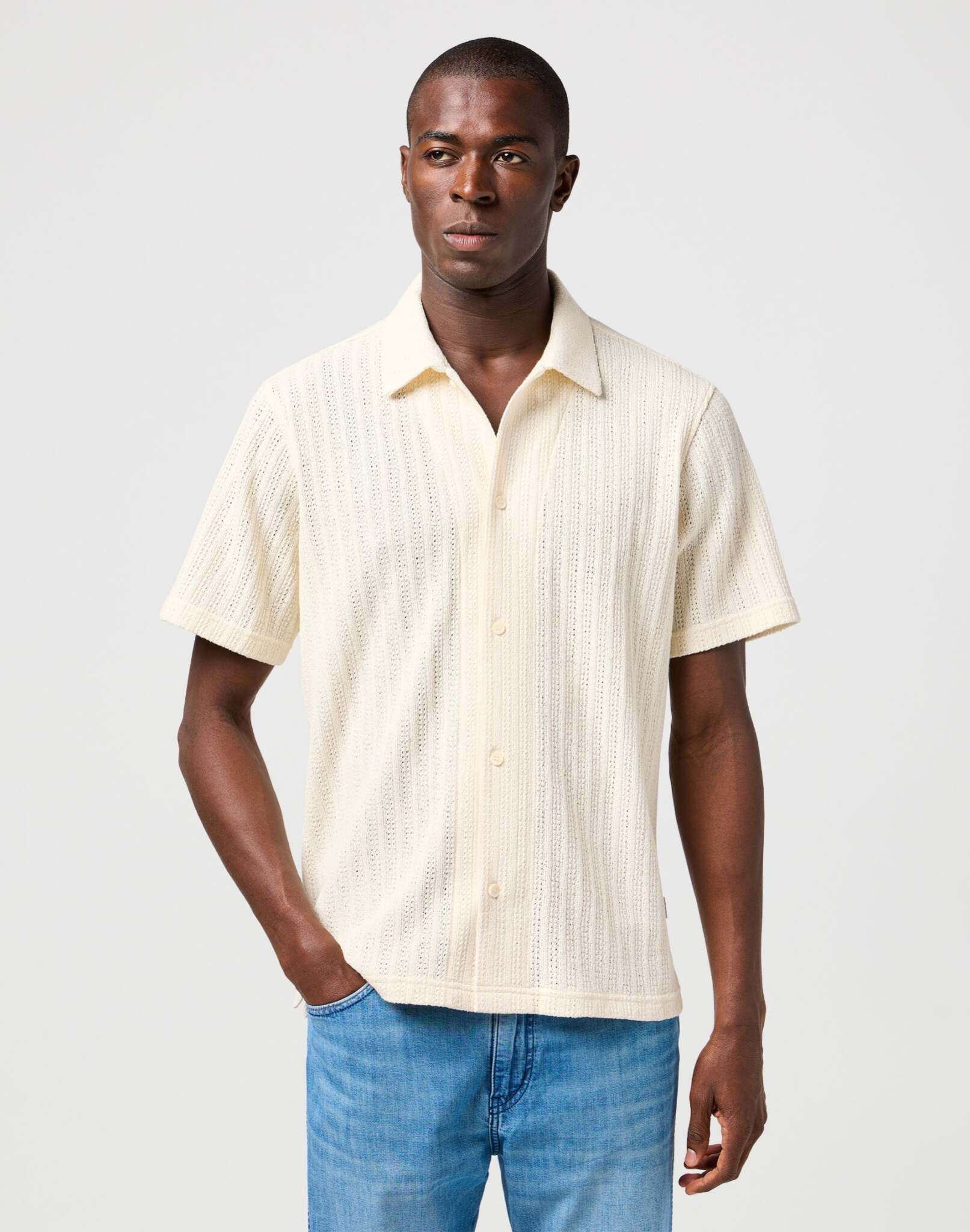 Ss Knit Shirt in Natural Shirts Wrangler