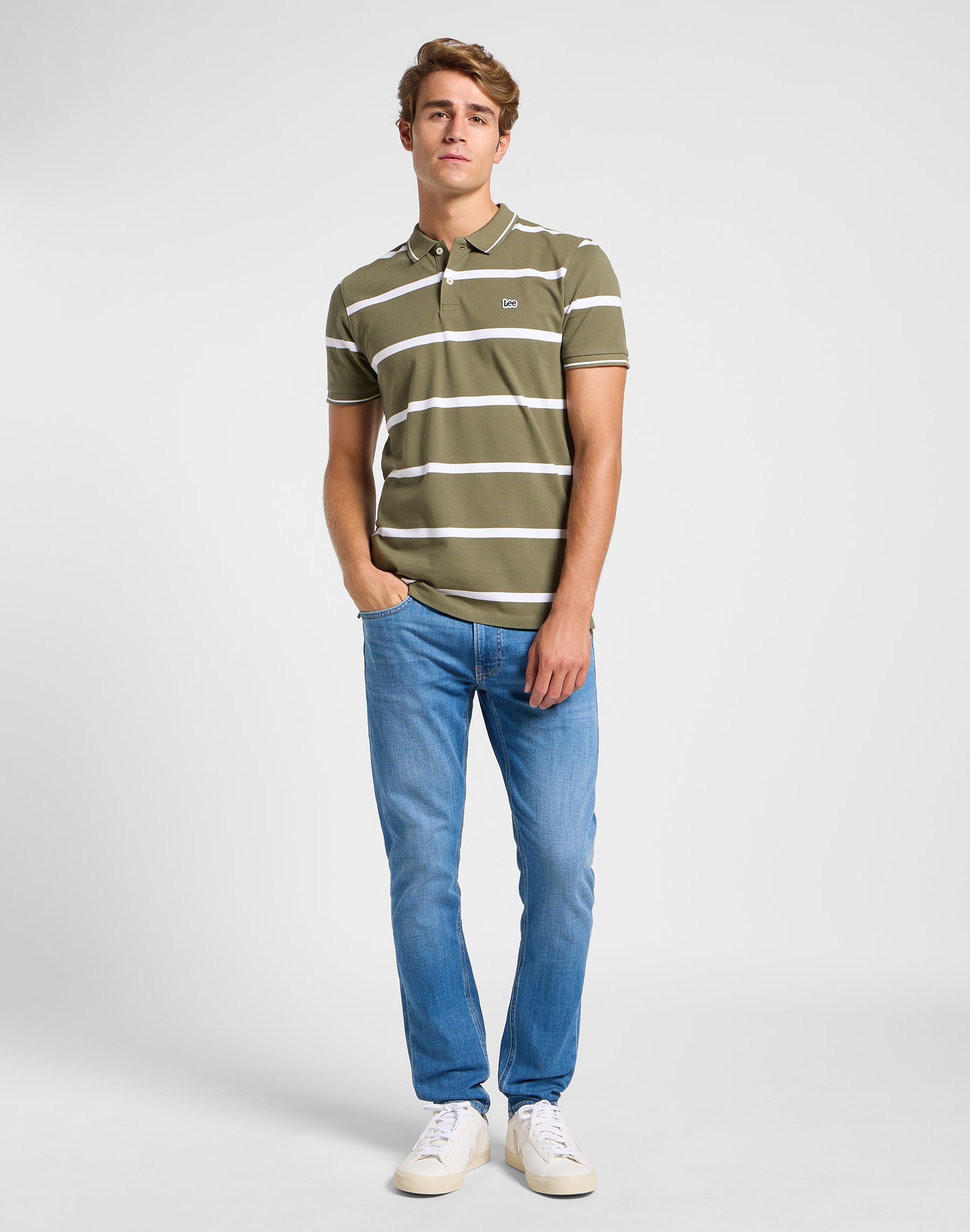 Pique Polo in Mercantile Green Stripe T-Shirts Lee