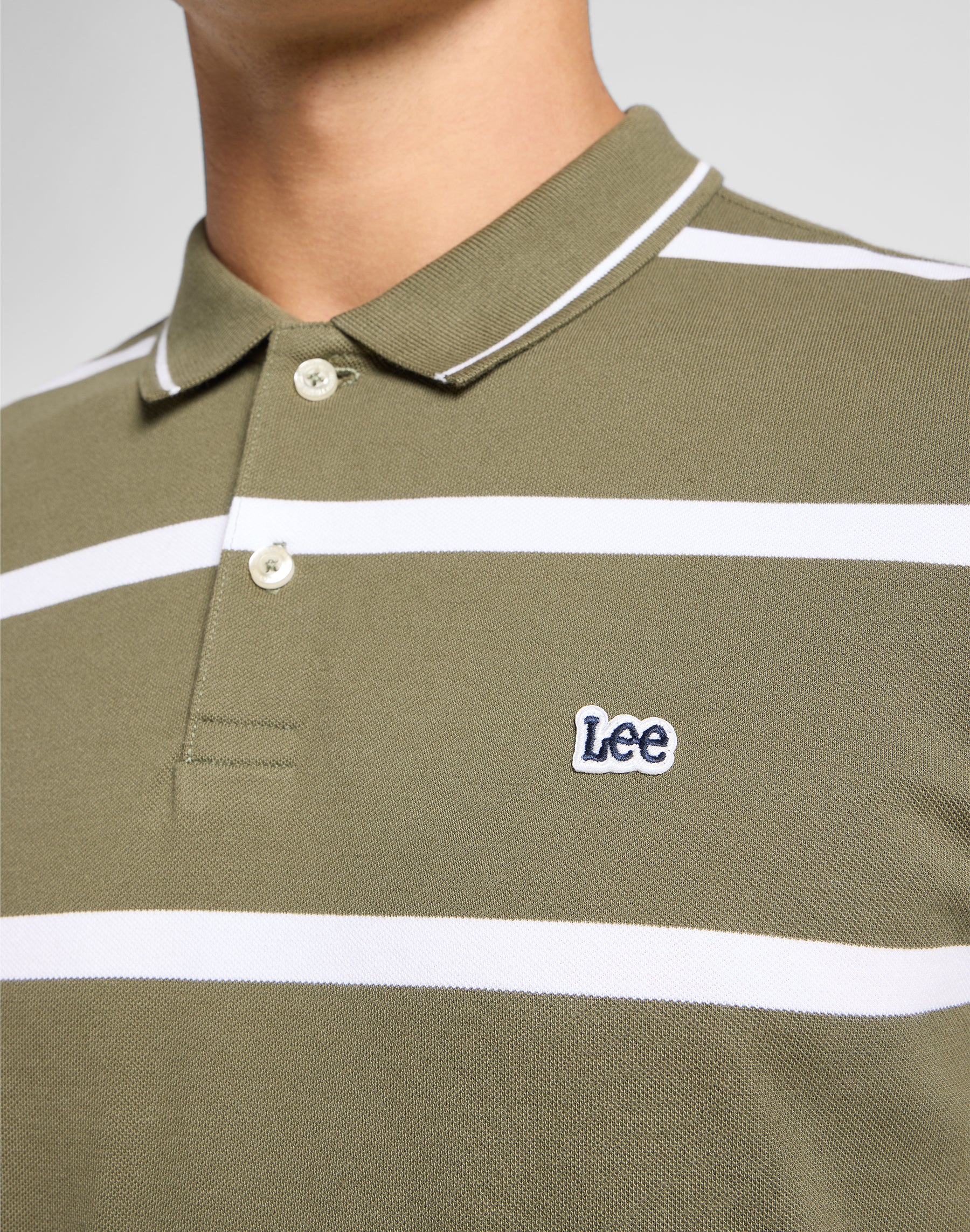 Pique Polo in Mercantile Green Stripe T-Shirts Lee