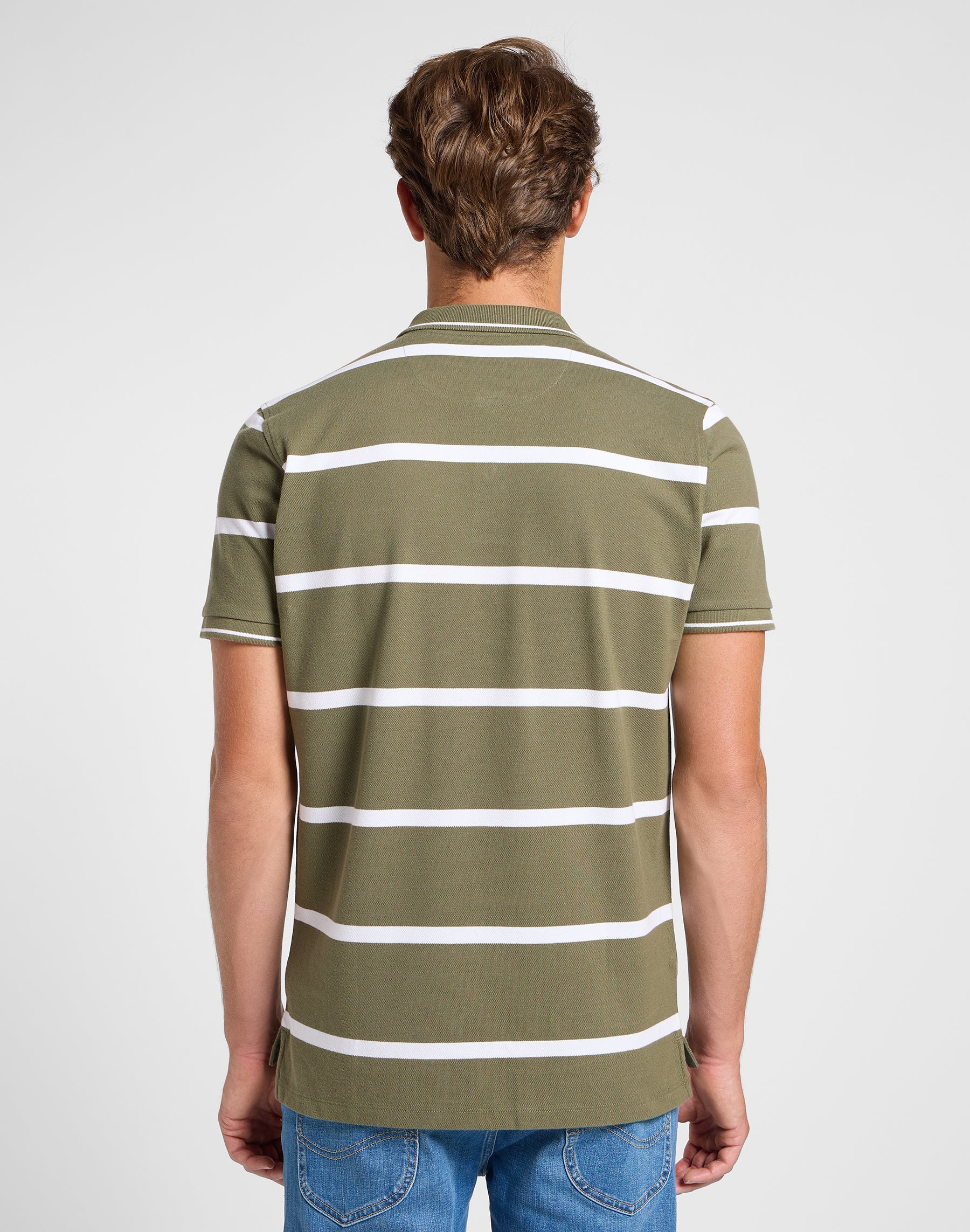 Pique Polo in Mercantile Green Stripe T-Shirts Lee